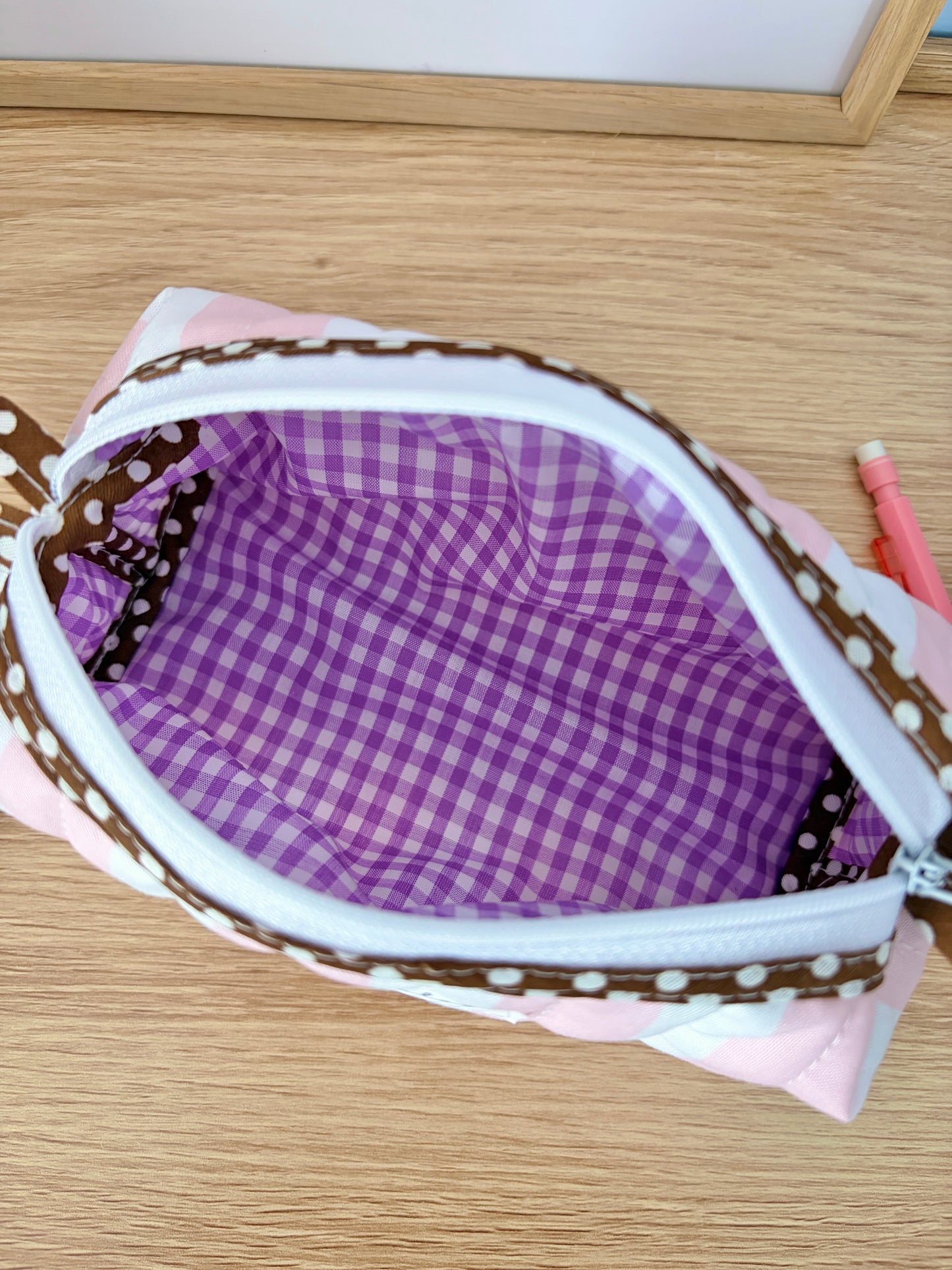 The Pink & White Stripe Colorblock Bag - Brown/Purple Gingham