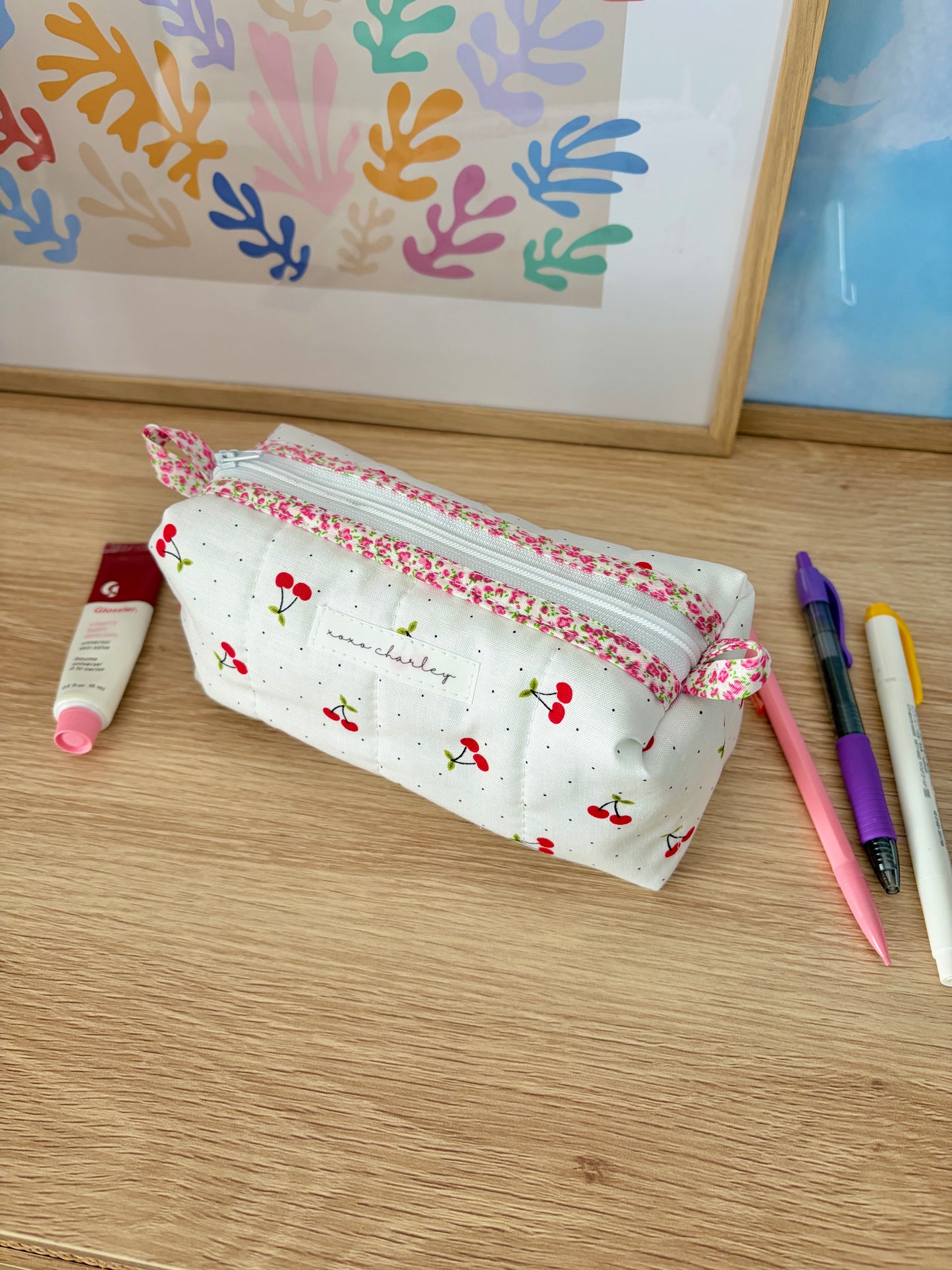 The Cherry Red Colorblock Bag - Pink Floral/Green Gingham