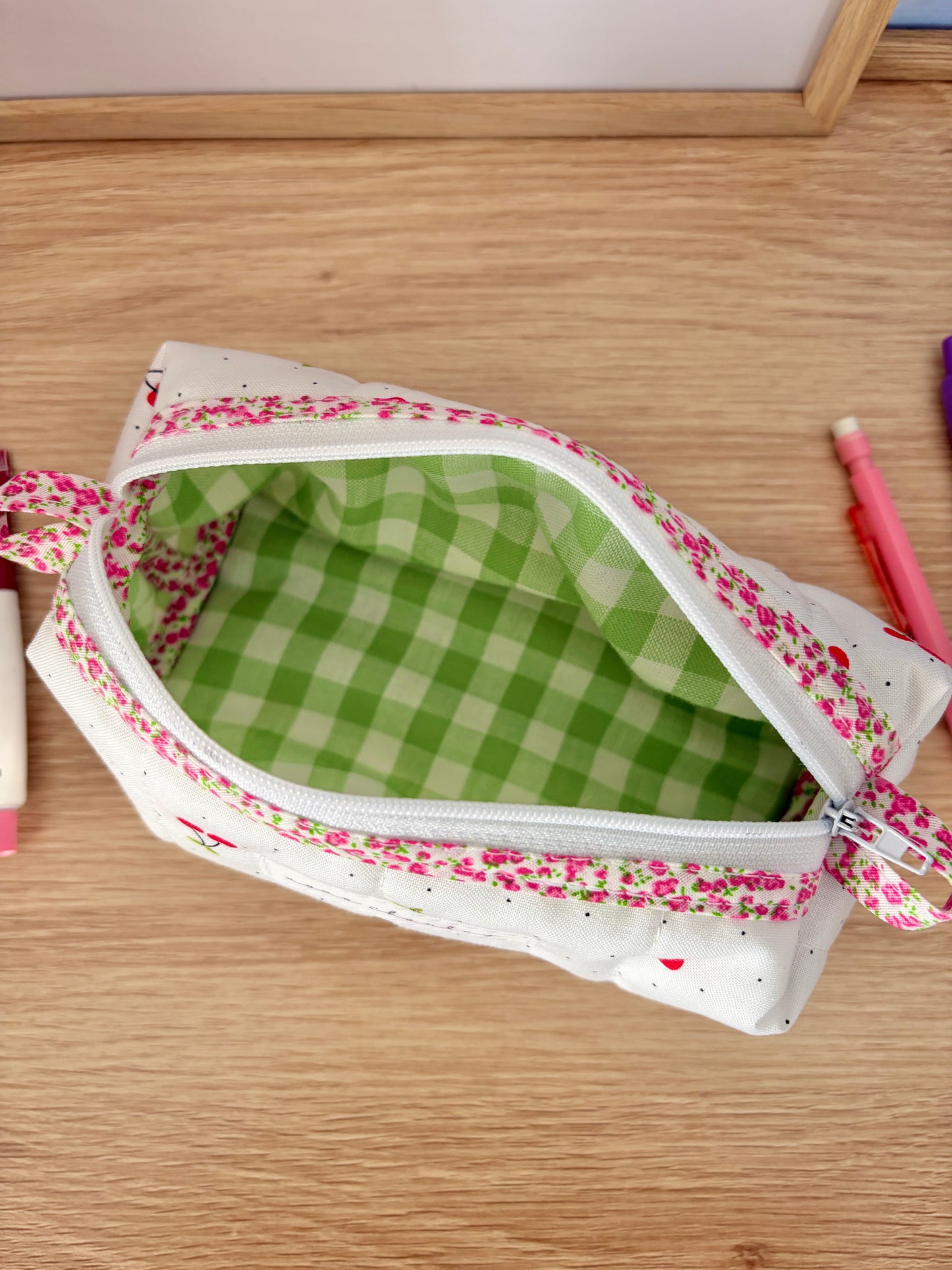 The Cherry Red Colorblock Bag - Pink Floral/Green Gingham