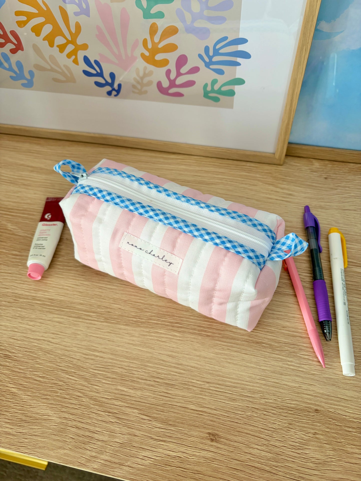 The Pink & White Stripe Colorblock Bag - Blue/White