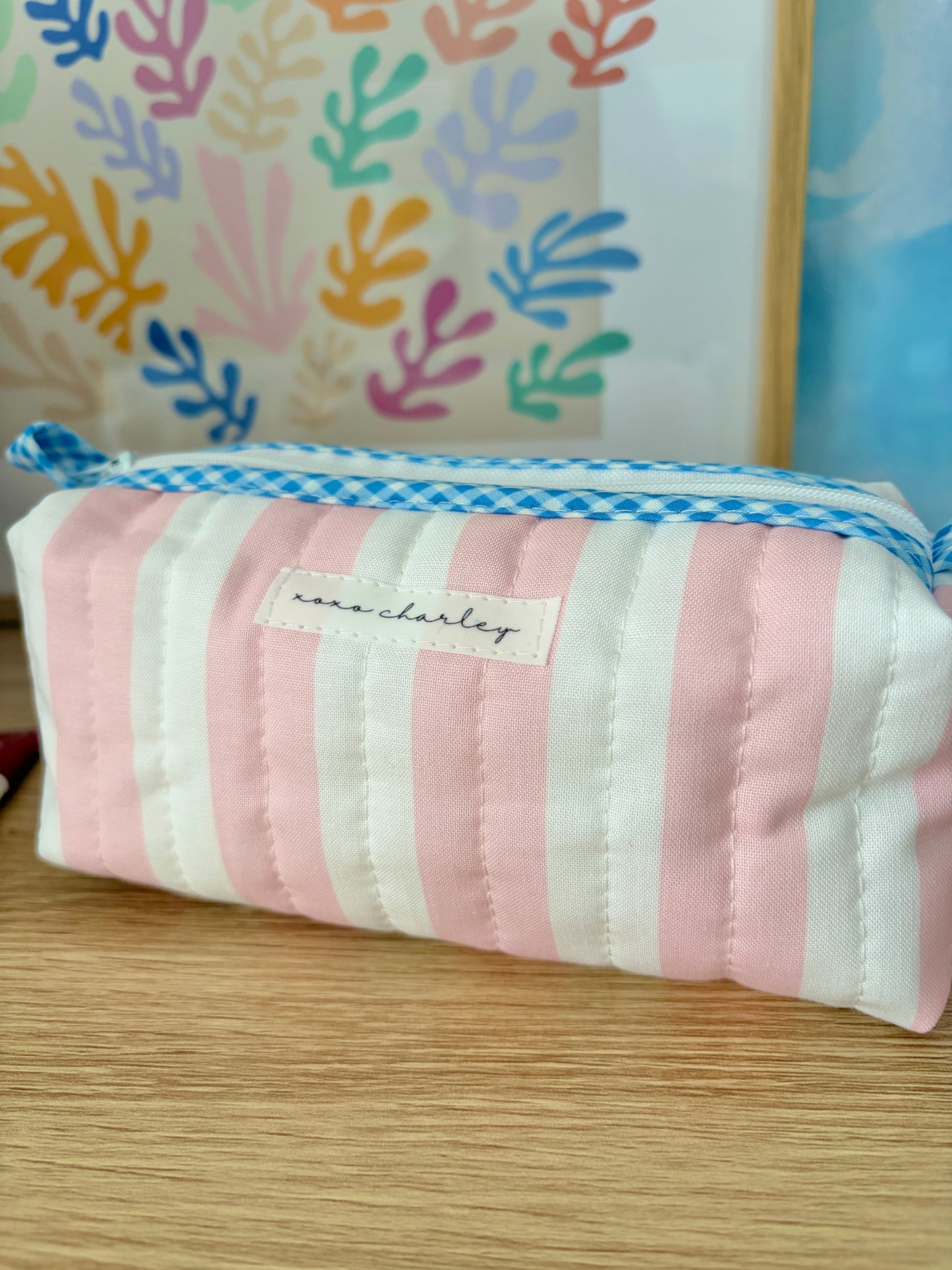 The Pink & White Stripe Colorblock Bag - Blue/White