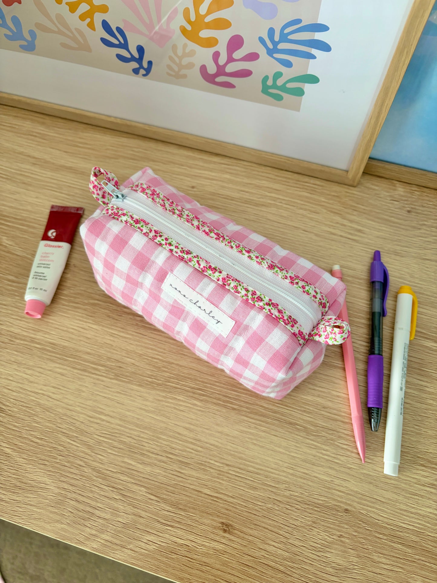 The Pink Gingham Colorblock Bag - Pink Floral/White