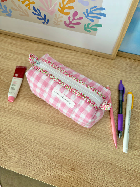 The Pink Gingham Colorblock Bag - Pink Floral/White