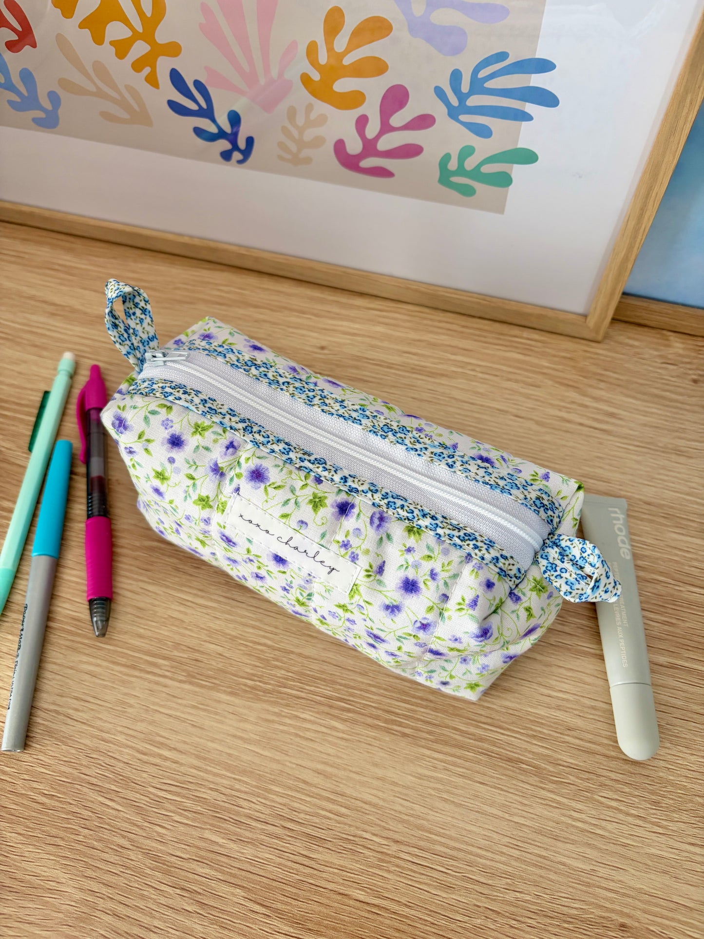 The Purple Floral Colorblock Bag - Blue Floral/Purple Gingham