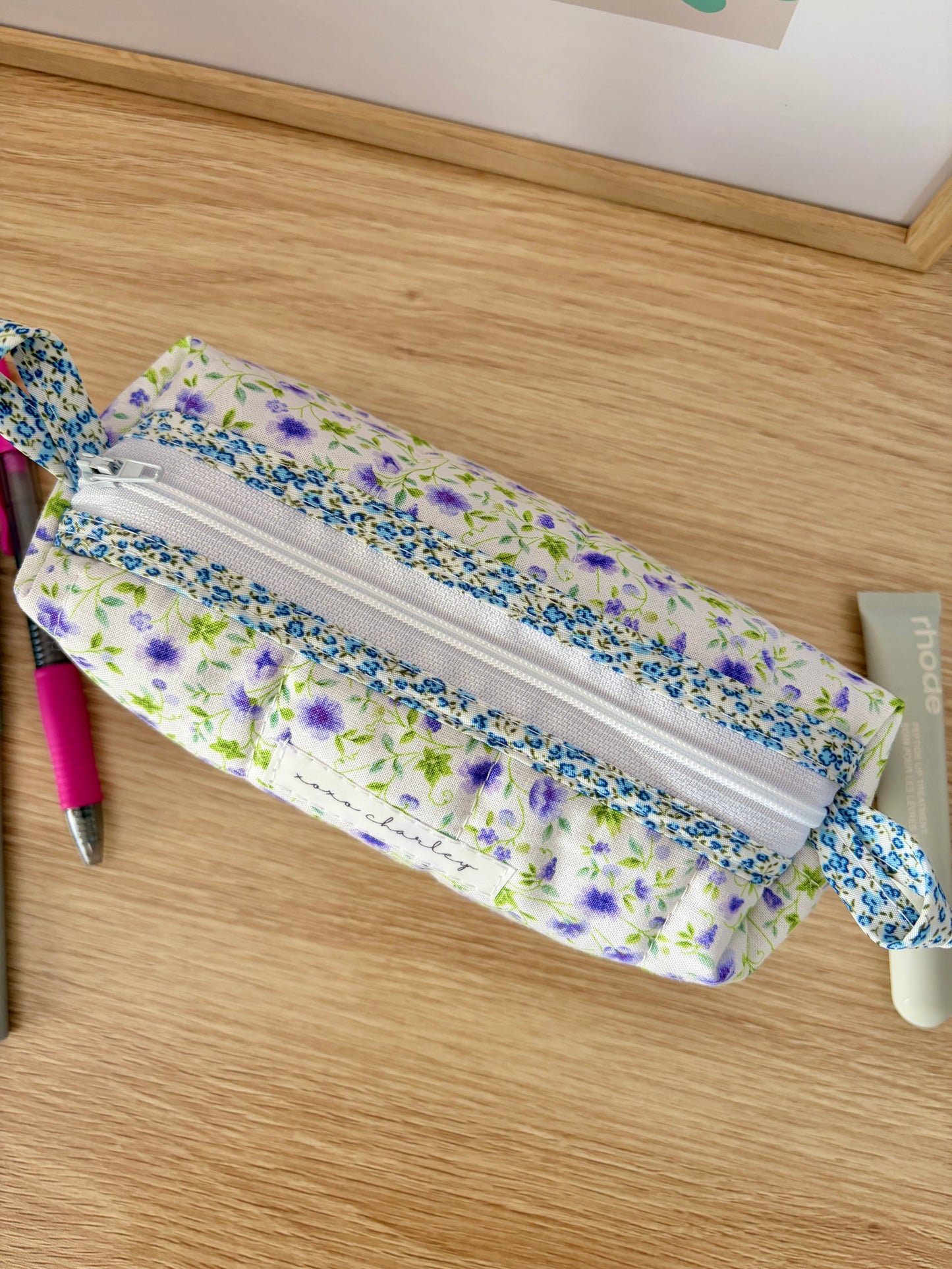 The Purple Floral Colorblock Bag - Blue Floral/Purple Gingham
