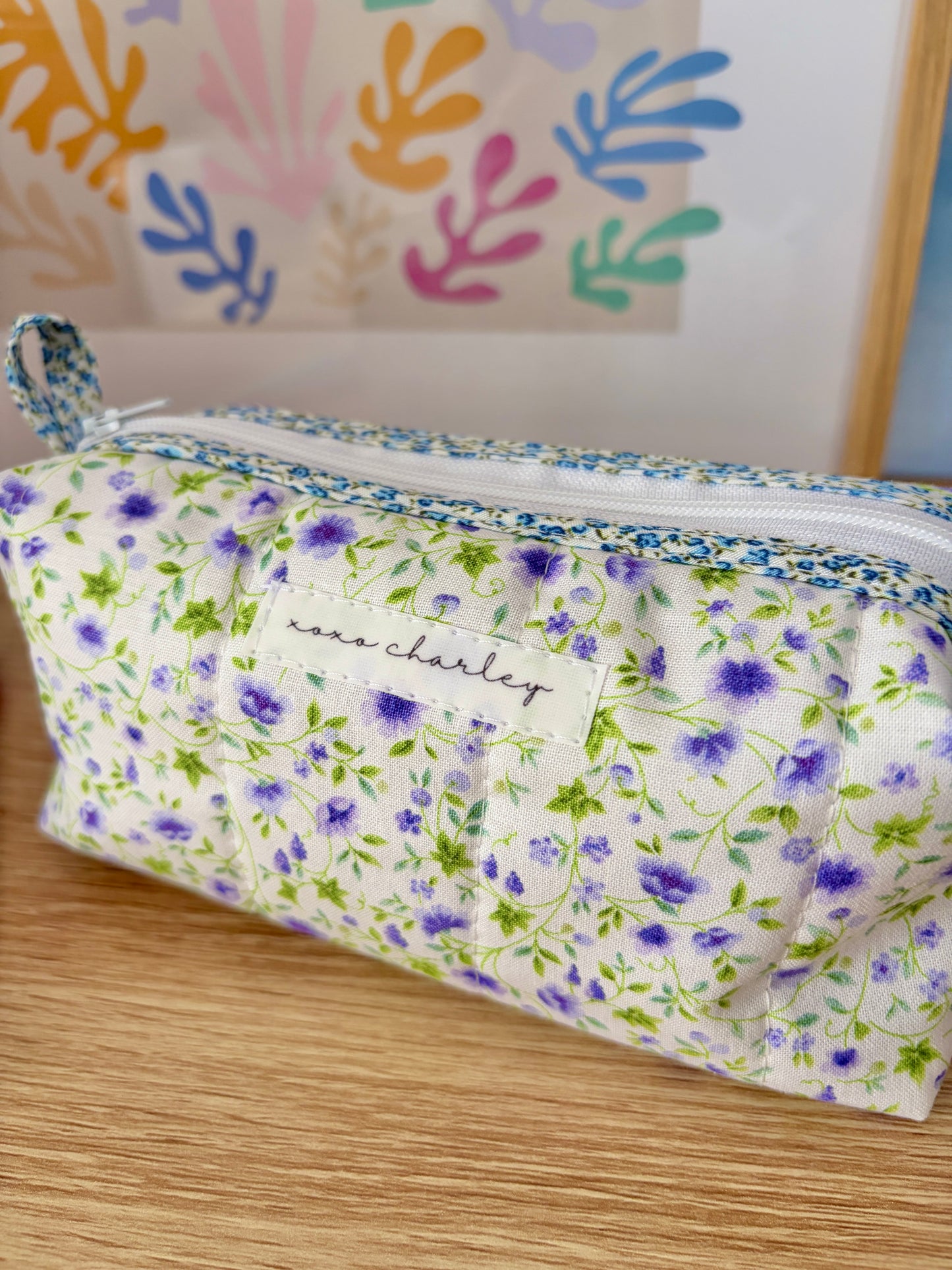 The Purple Floral Colorblock Bag - Blue Floral/Purple Gingham
