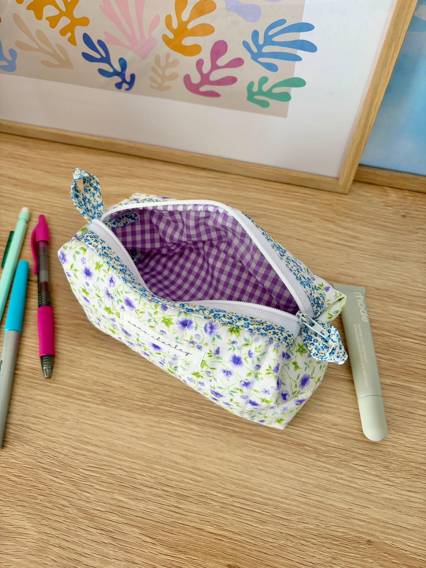 The Purple Floral Colorblock Bag - Blue Floral/Purple Gingham
