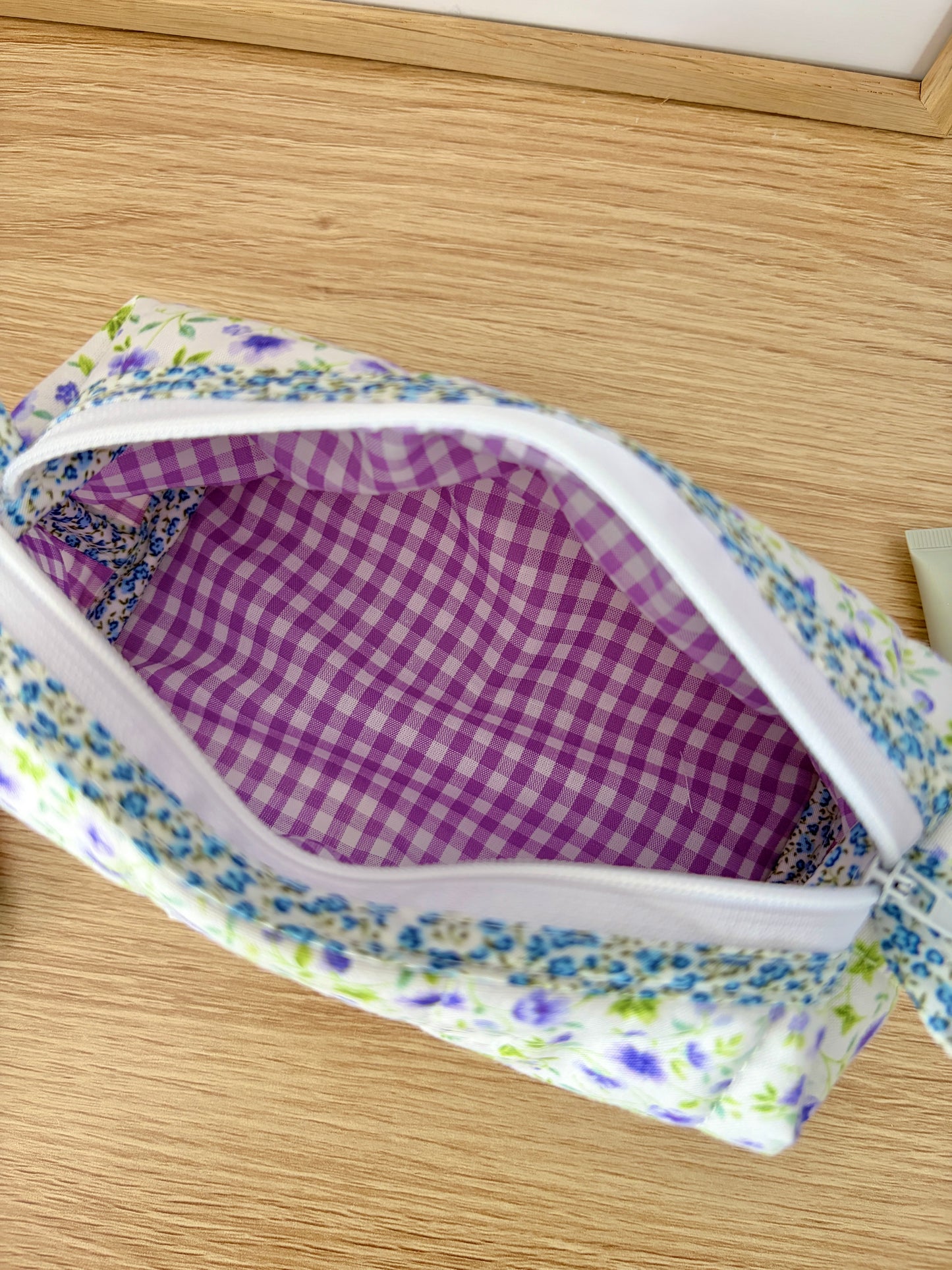 The Purple Floral Colorblock Bag - Blue Floral/Purple Gingham