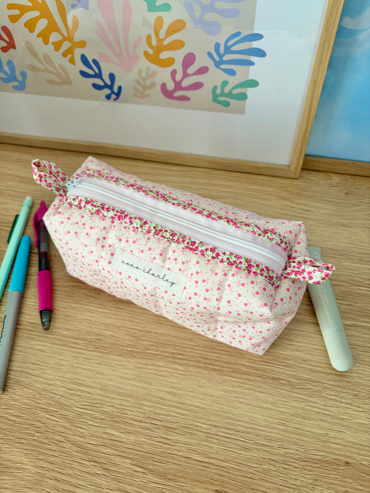 The Tiny Pink Hearts Colorblock Bag - Pink Floral/White Dots