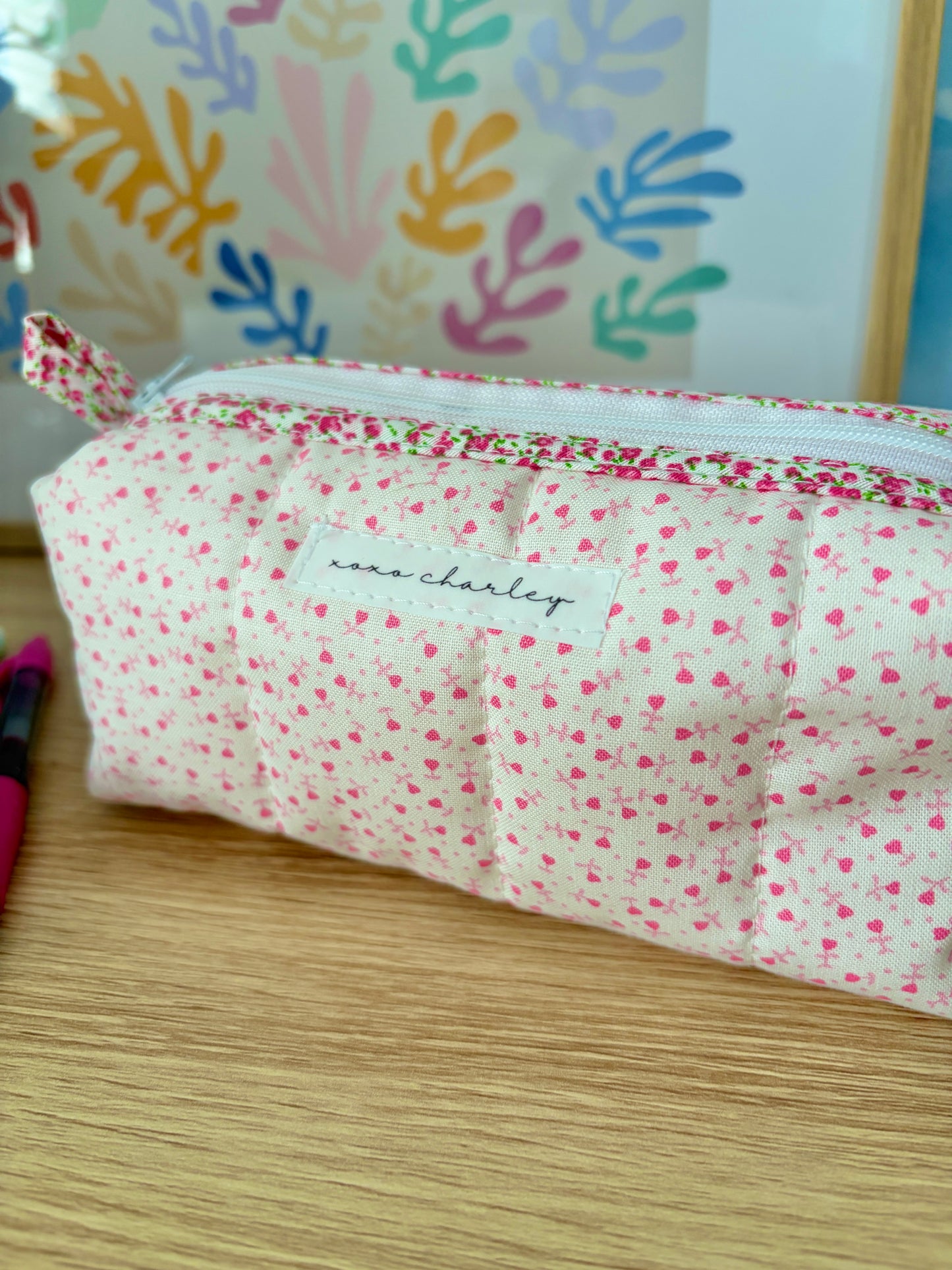 The Tiny Pink Hearts Colorblock Bag - Pink Floral/White Dots