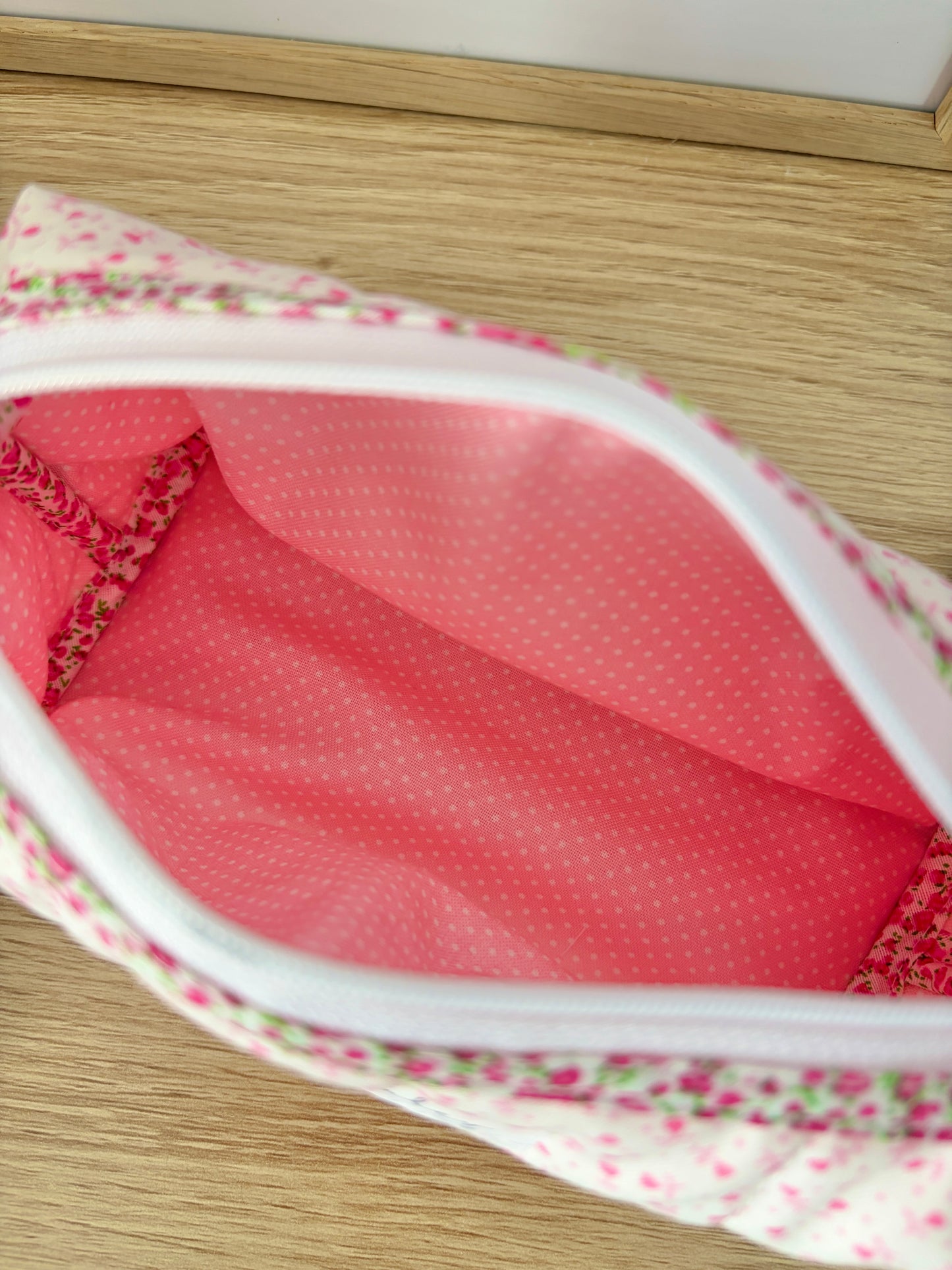 The Tiny Pink Hearts Colorblock Bag - Pink Floral/White Dots