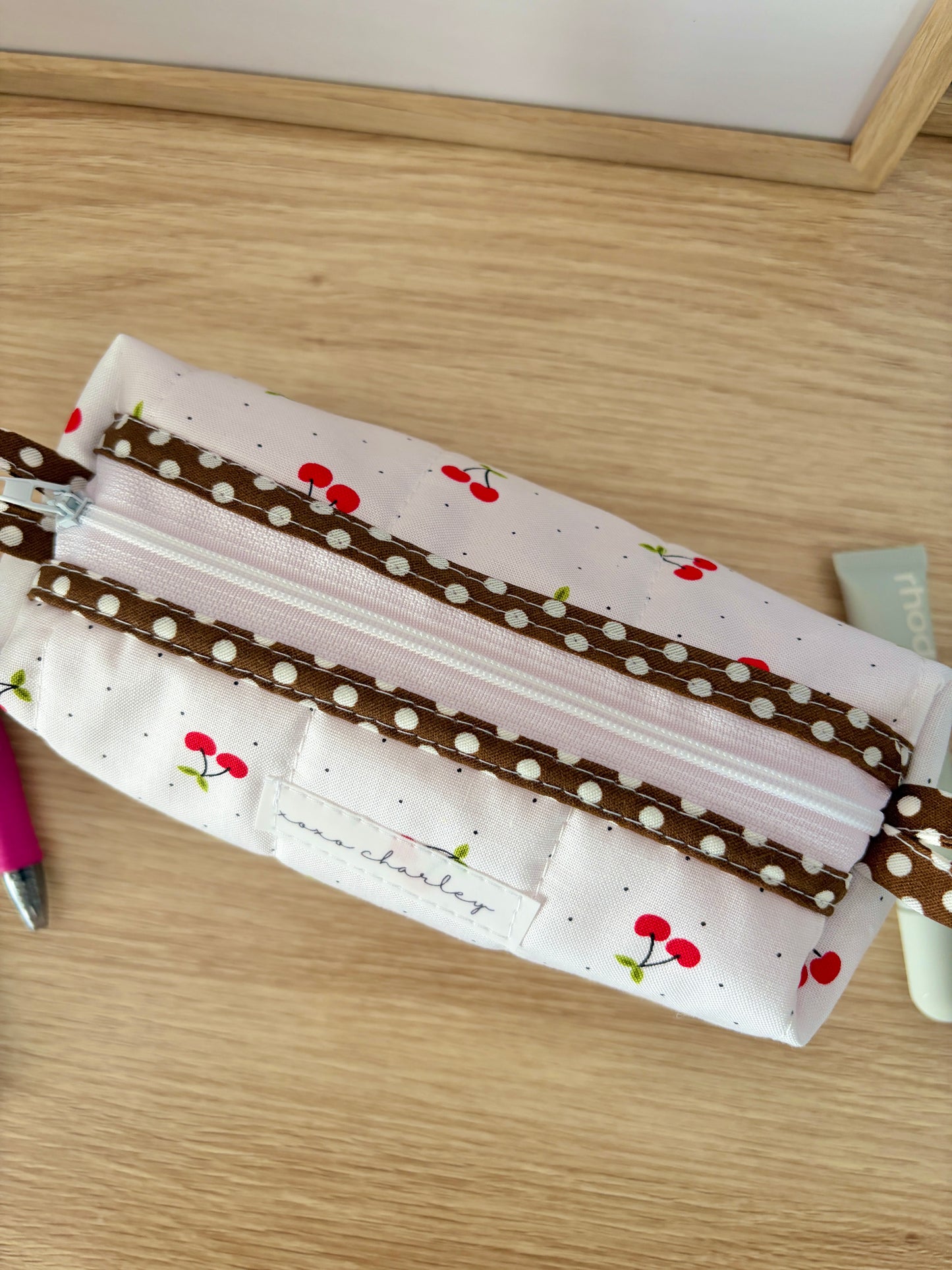 Cherry Red Colorblock Bag - Brown/Pink Gingham