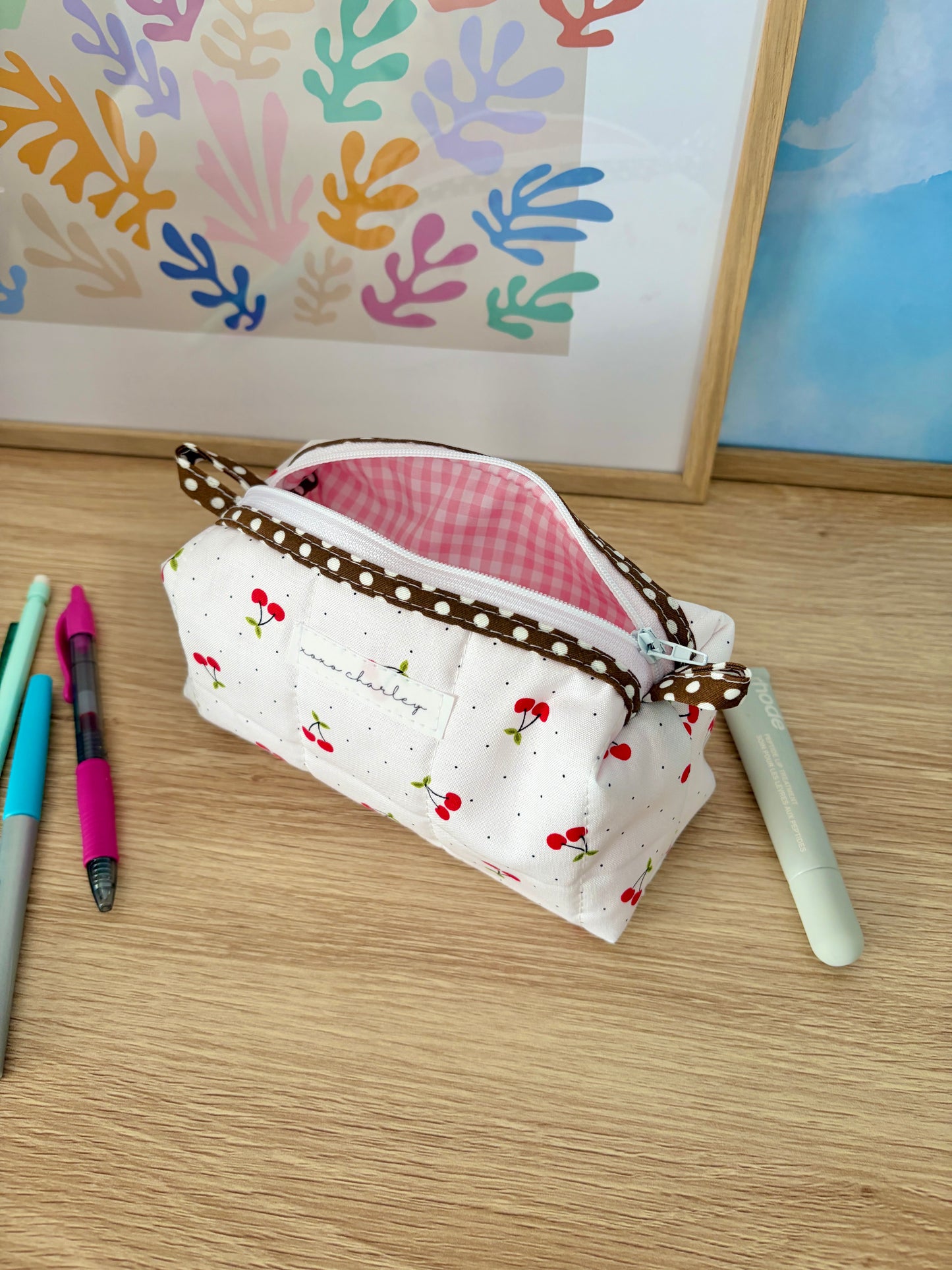 Cherry Red Colorblock Bag - Brown/Pink Gingham
