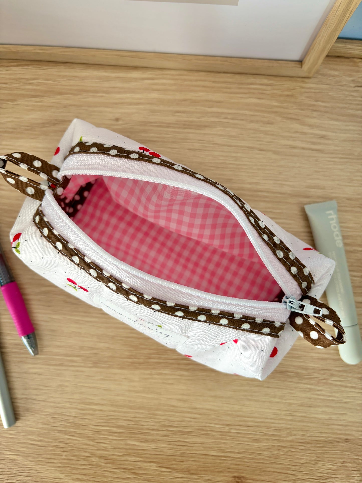 Cherry Red Colorblock Bag - Brown/Pink Gingham