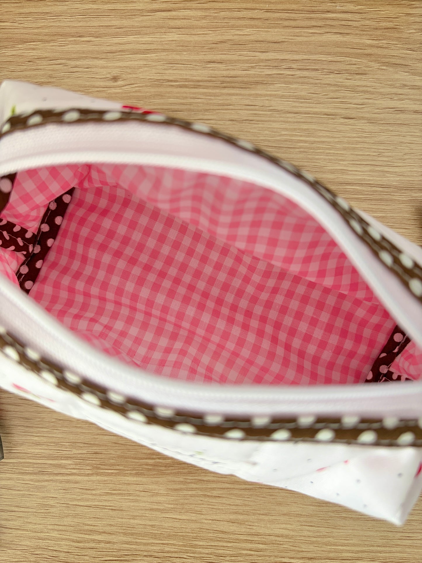 Cherry Red Colorblock Bag - Brown/Pink Gingham