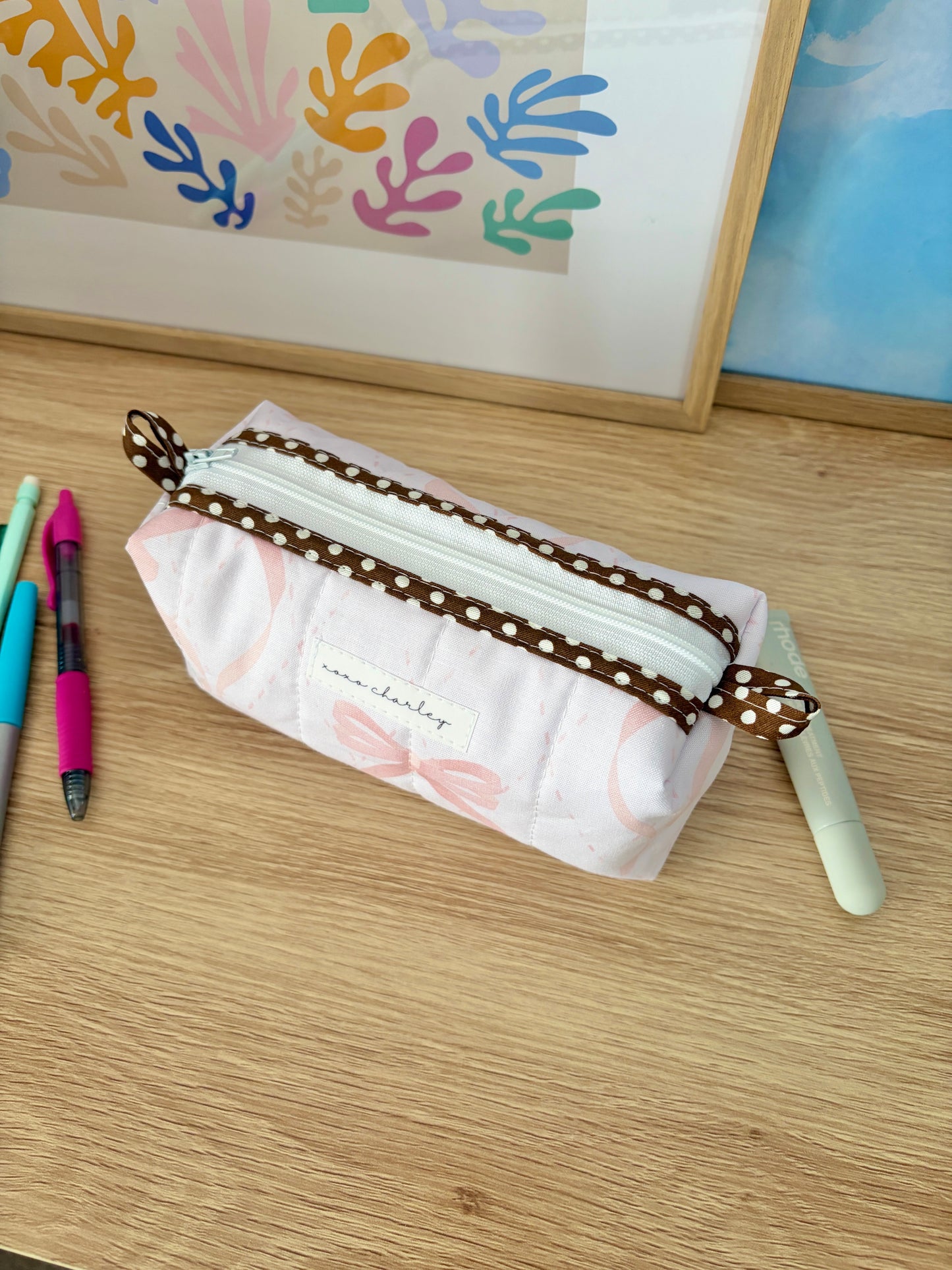 The Large Pink Bow Colorblock Bag - Brown/White