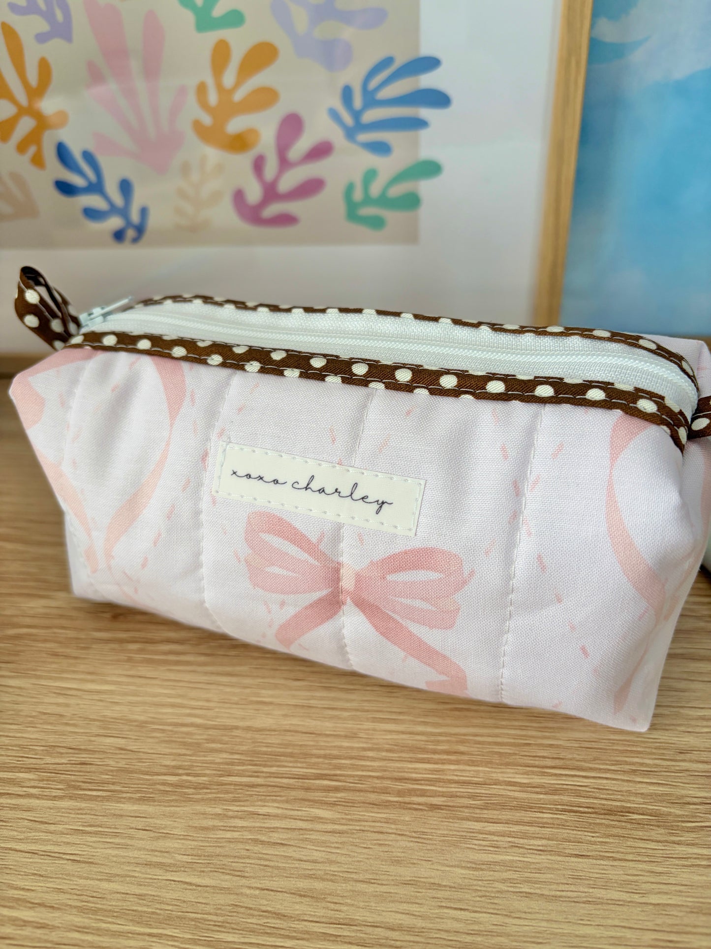 The Large Pink Bow Colorblock Bag - Brown/White
