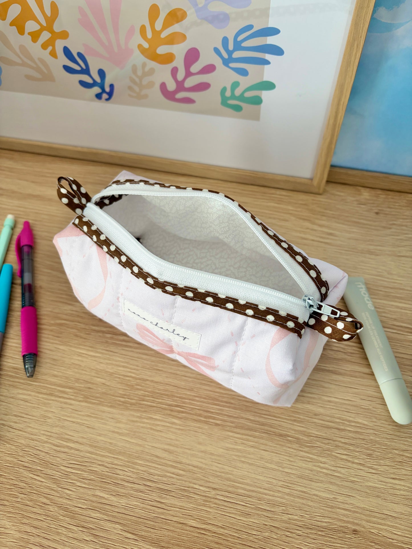 The Large Pink Bow Colorblock Bag - Brown/White