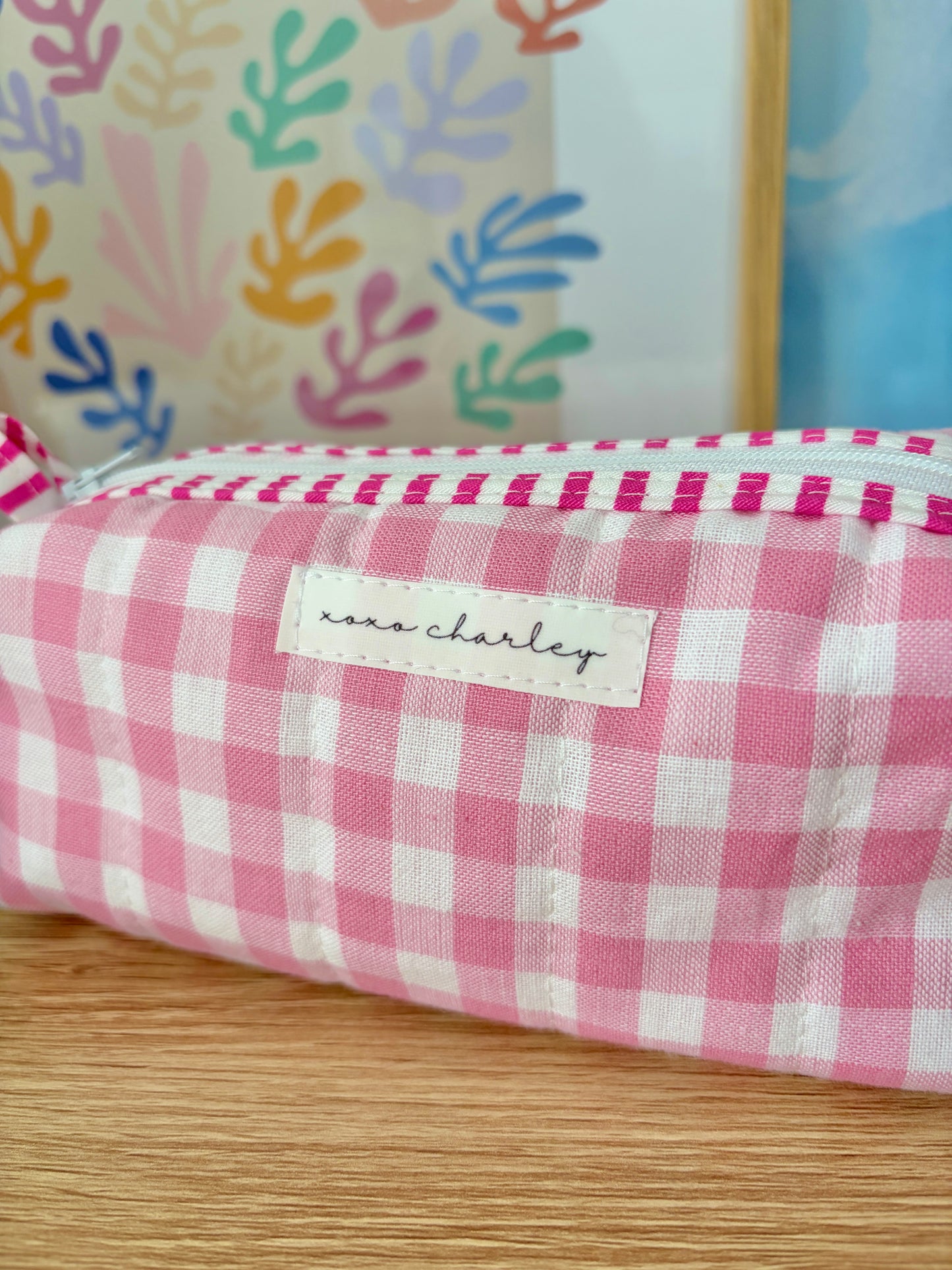 The Pink Gingham Colorblock Bag - Pink/White