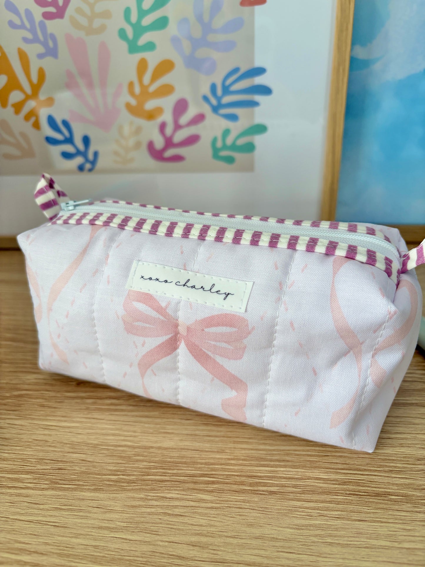 The Large Pink Bow Colorblock Bag - Purple/White