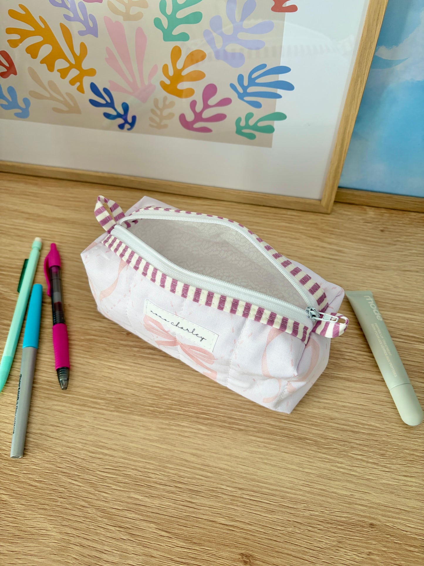The Large Pink Bow Colorblock Bag - Purple/White