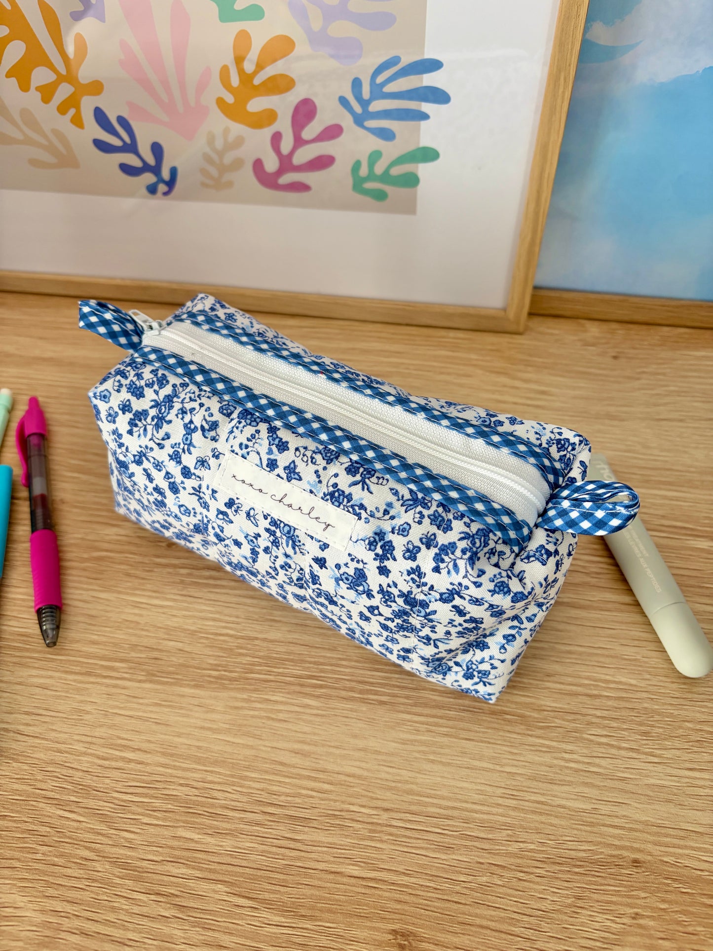 The Royal Blue Floral Colorblock Bag - Blue/Green Gingham