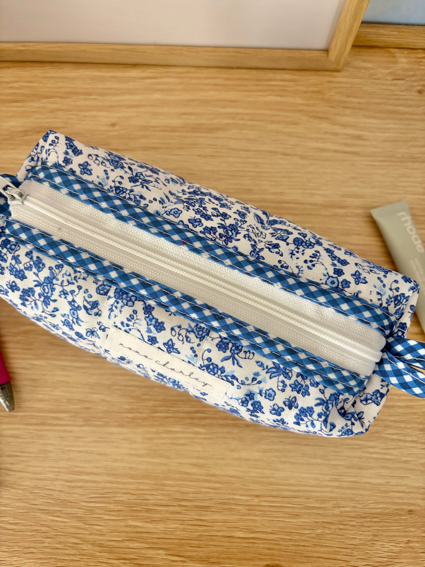 The Royal Blue Floral Colorblock Bag - Blue/Green Gingham