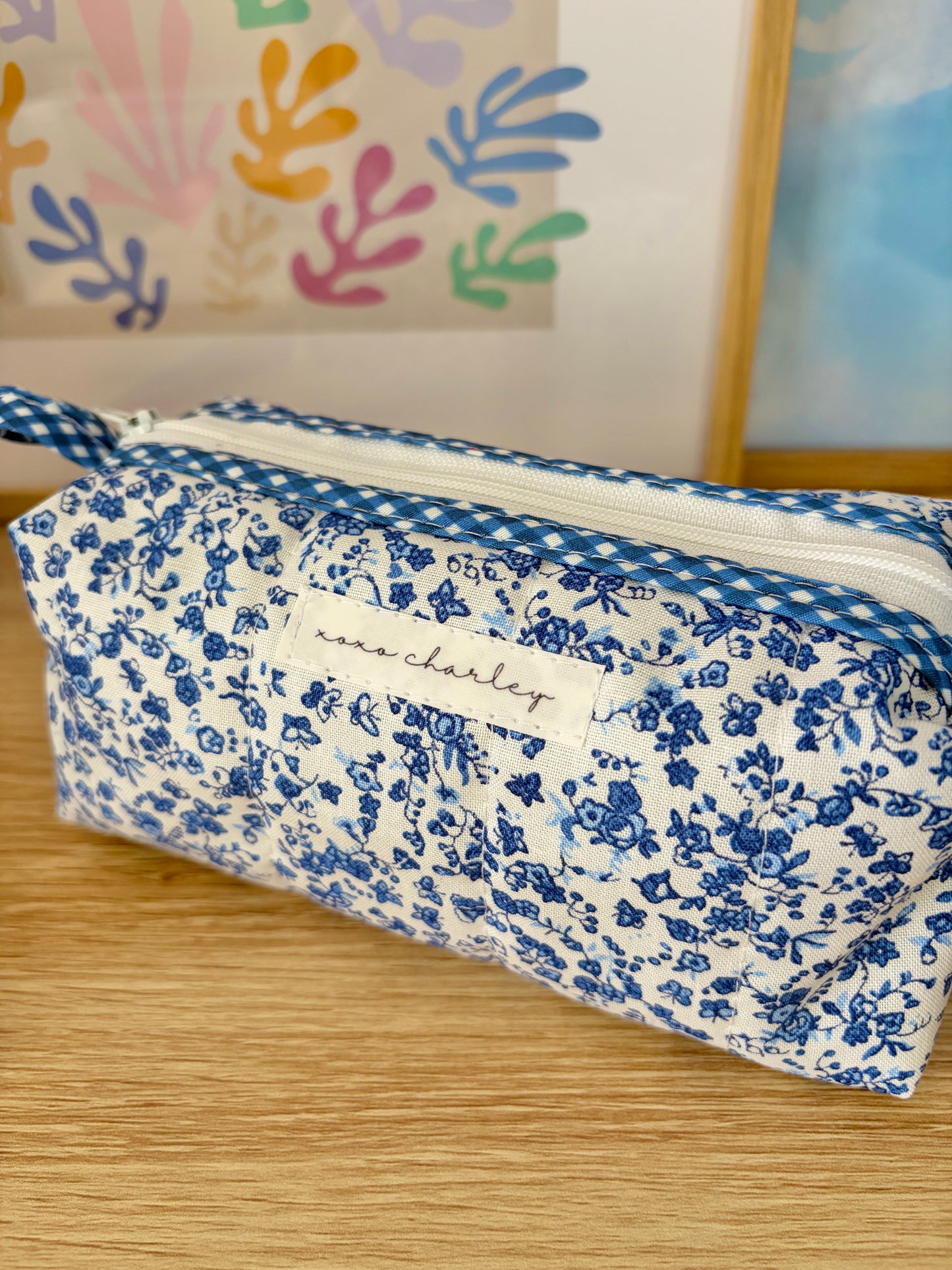 The Royal Blue Floral Colorblock Bag - Blue/Green Gingham