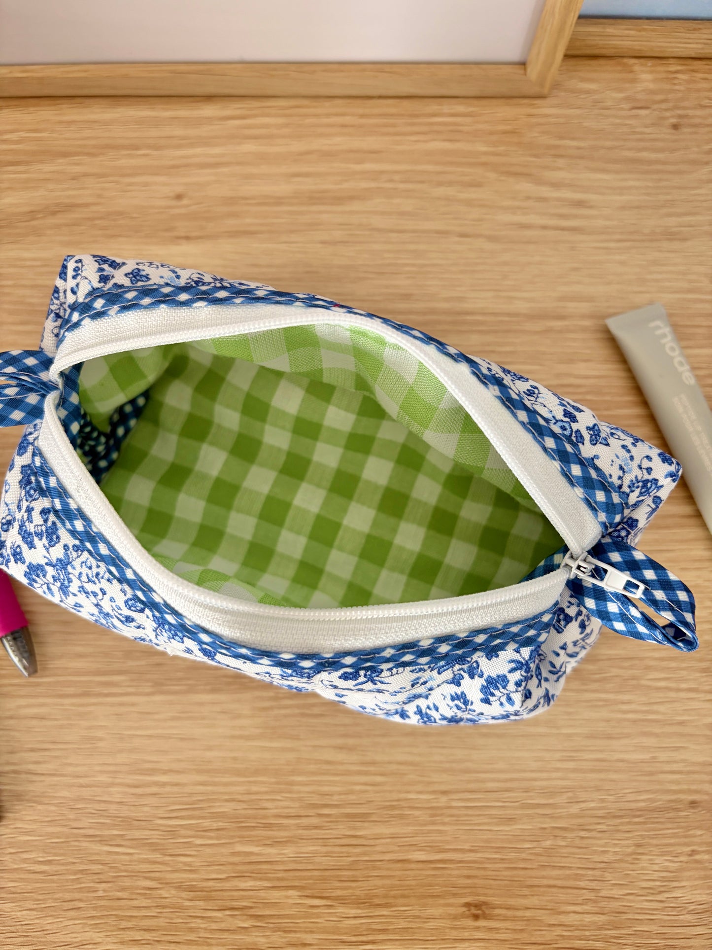 The Royal Blue Floral Colorblock Bag - Blue/Green Gingham