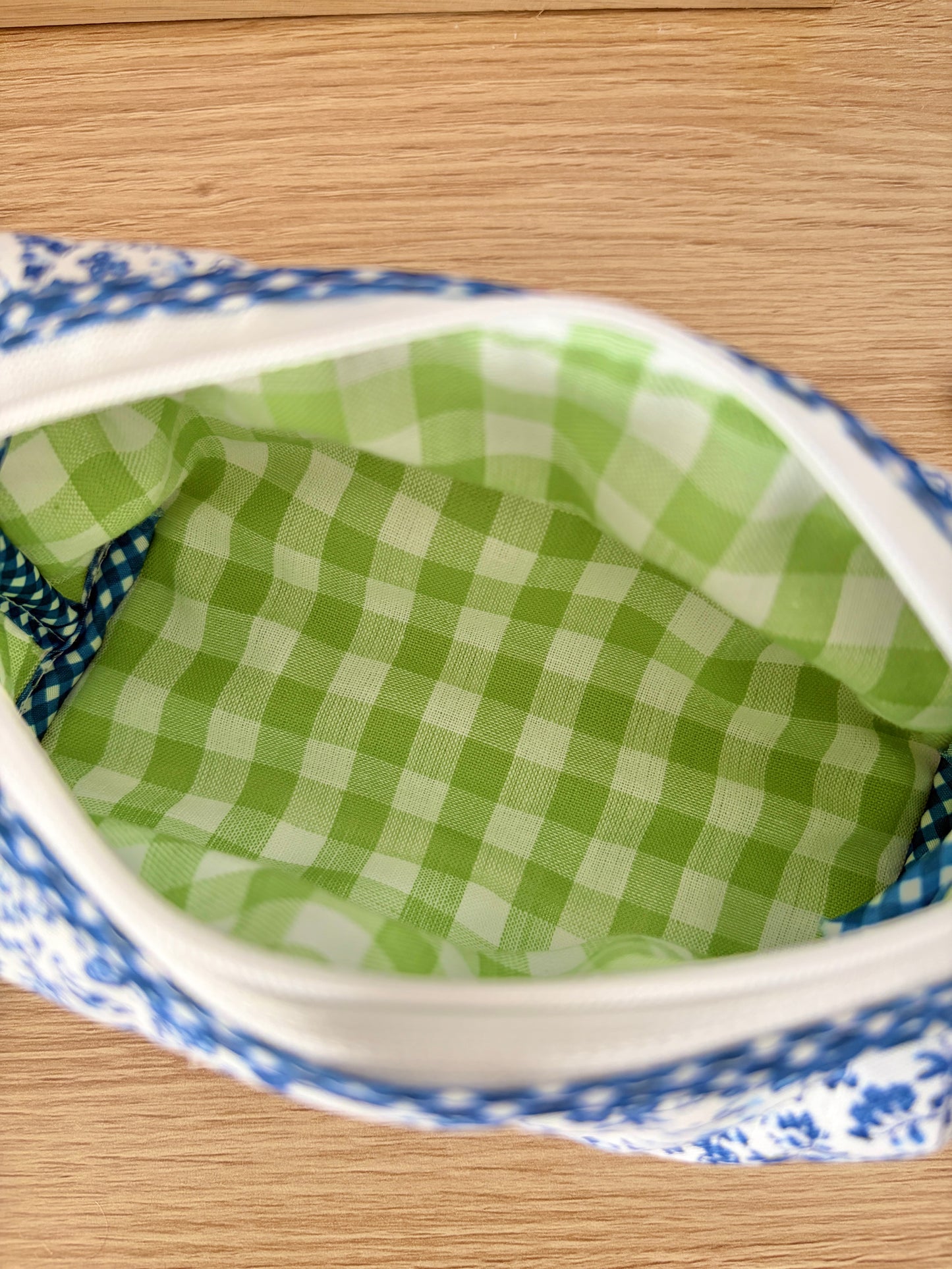 The Royal Blue Floral Colorblock Bag - Blue/Green Gingham