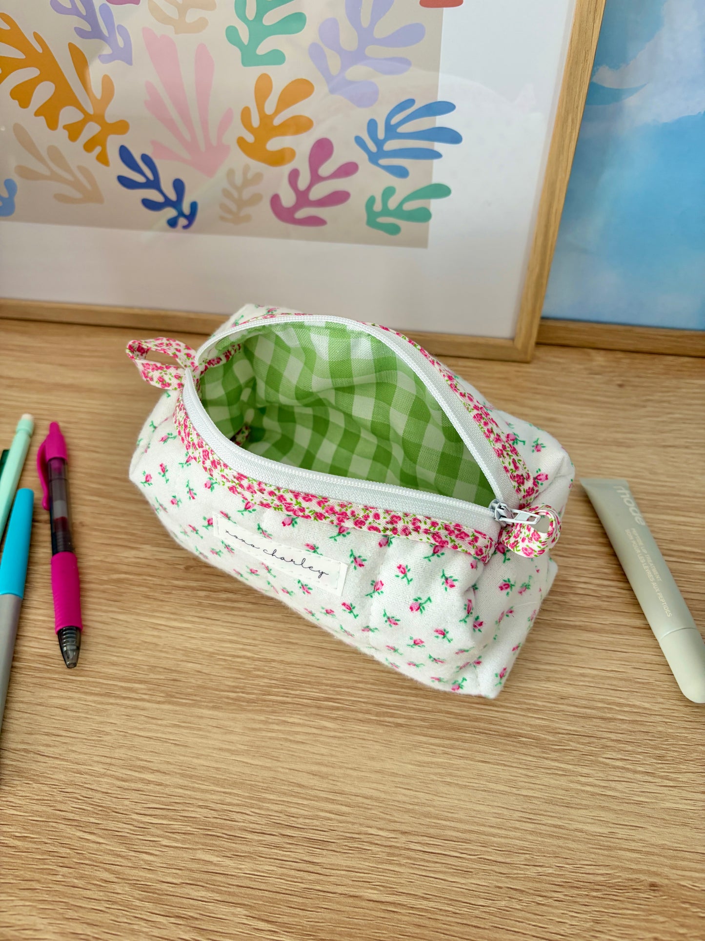 The Mini Rose Colorblock Bag - Pink Floral/Green Gingham