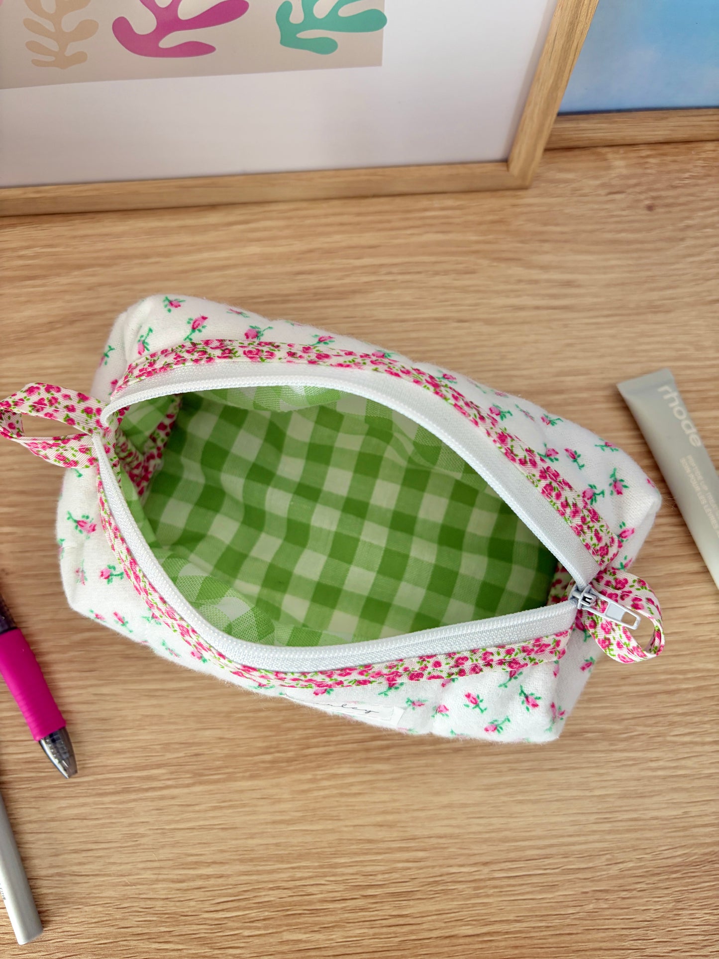 The Mini Rose Colorblock Bag - Pink Floral/Green Gingham