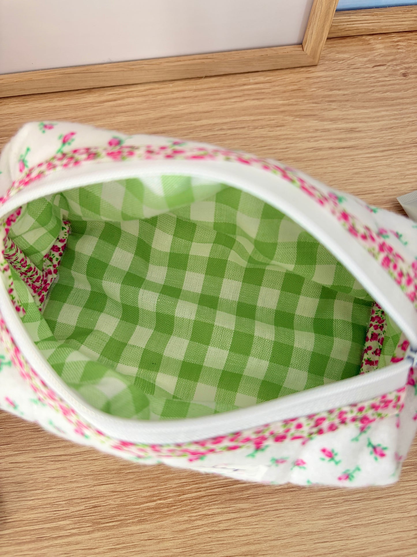 The Mini Rose Colorblock Bag - Pink Floral/Green Gingham