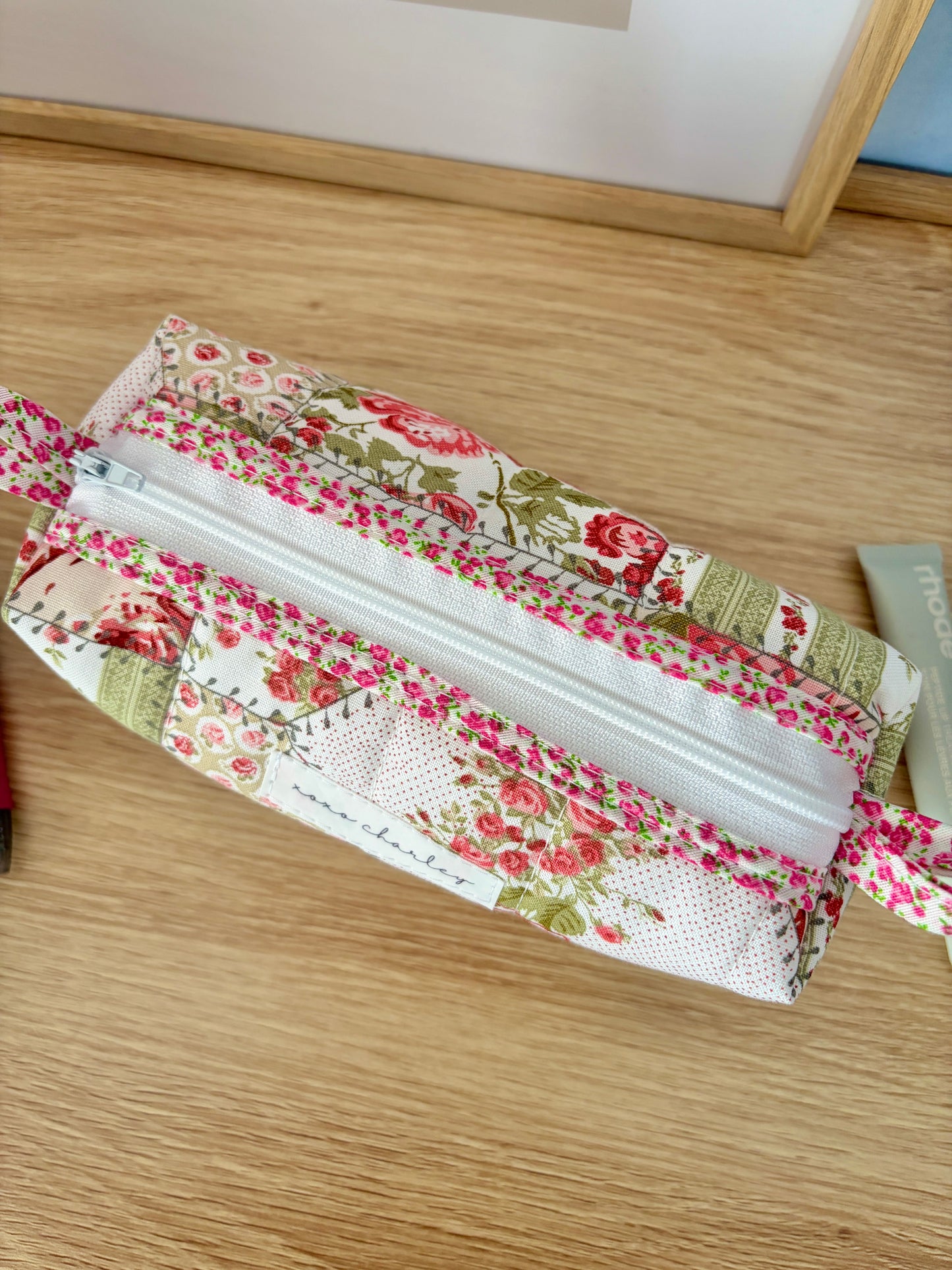 The Rosette Colorblock Bag - Pink Floral/White