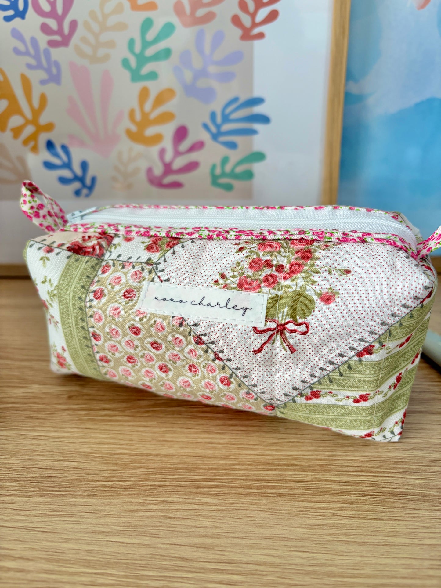The Rosette Colorblock Bag - Pink Floral/White