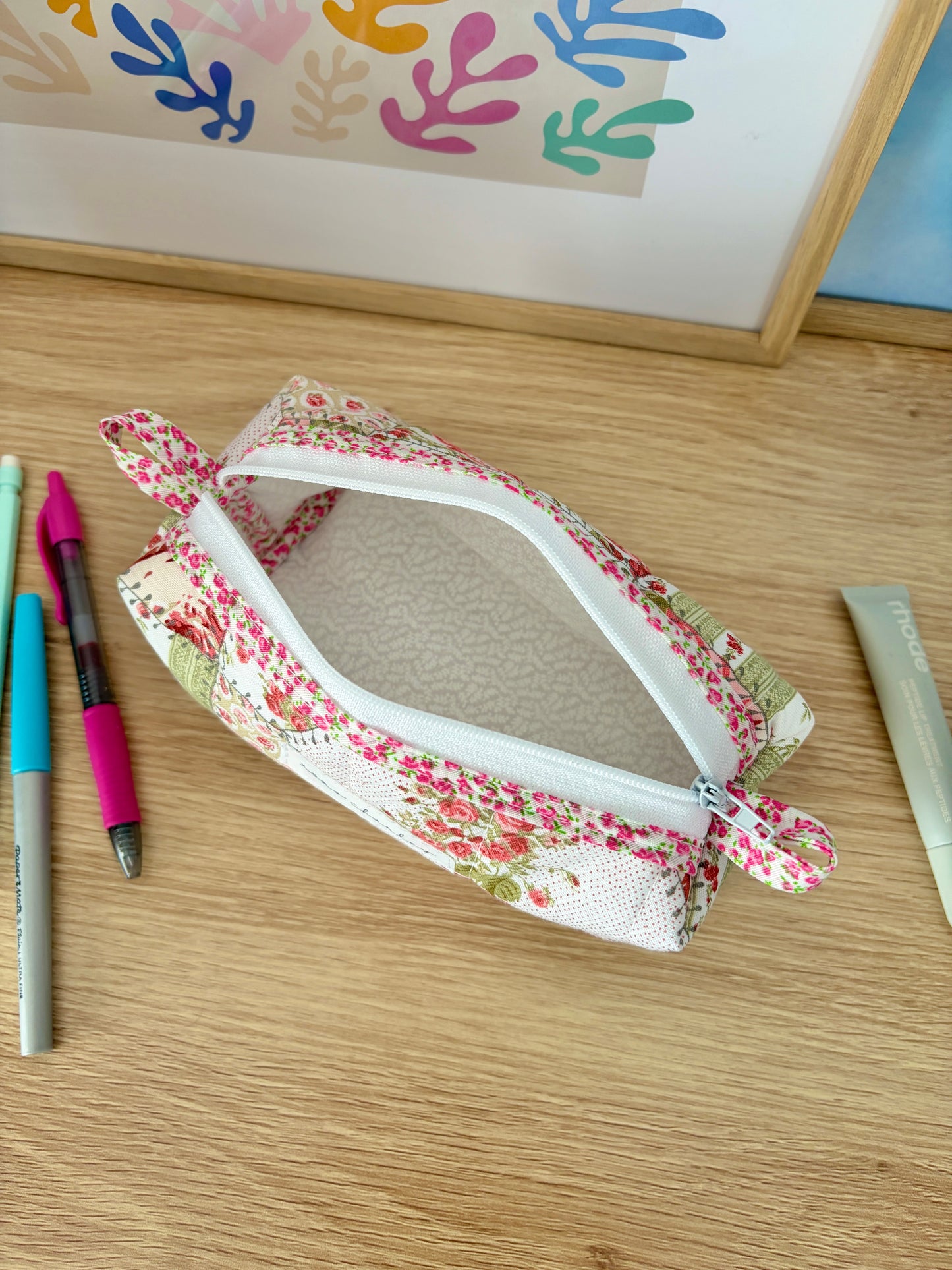 The Rosette Colorblock Bag - Pink Floral/White