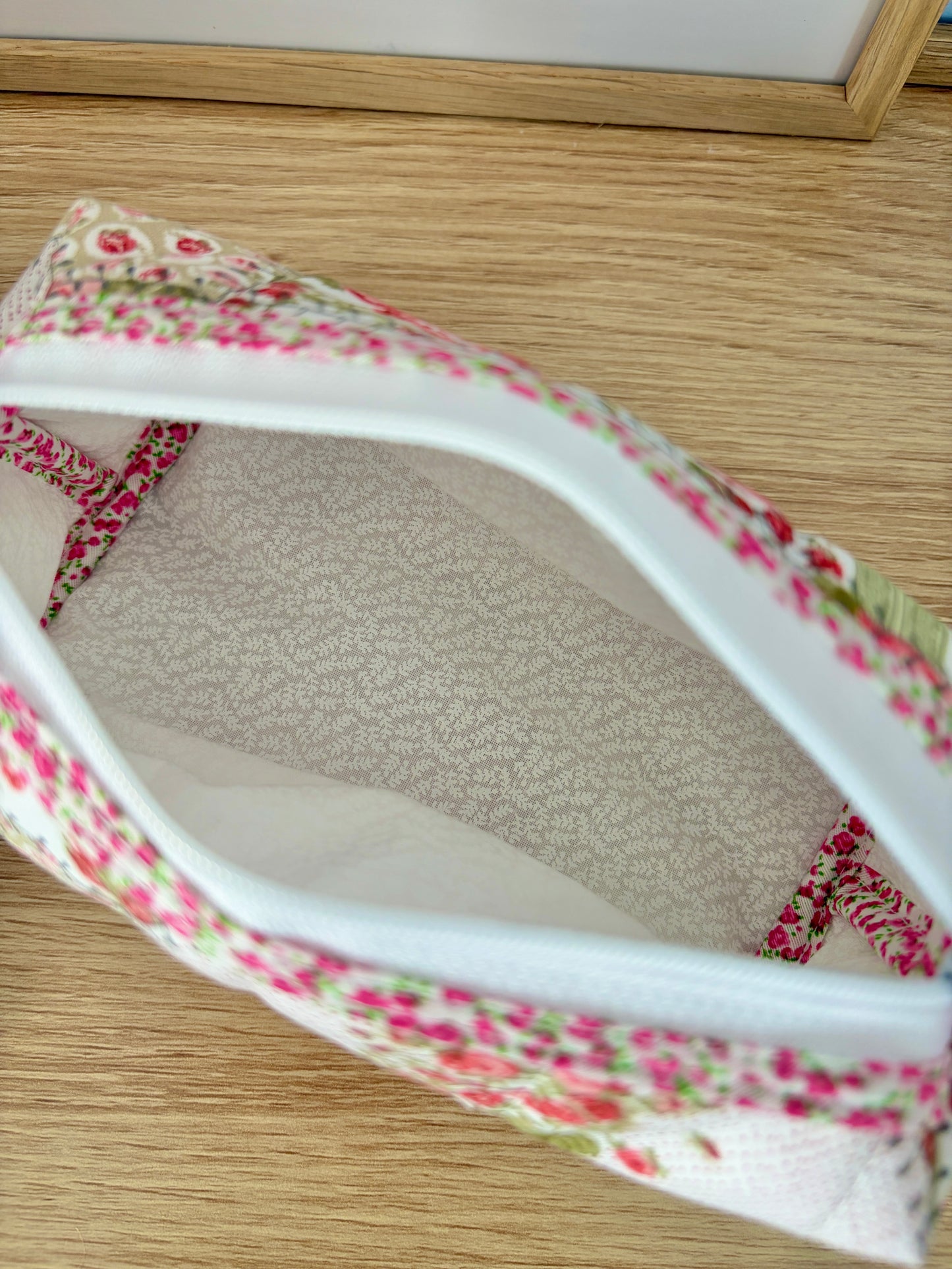 The Rosette Colorblock Bag - Pink Floral/White
