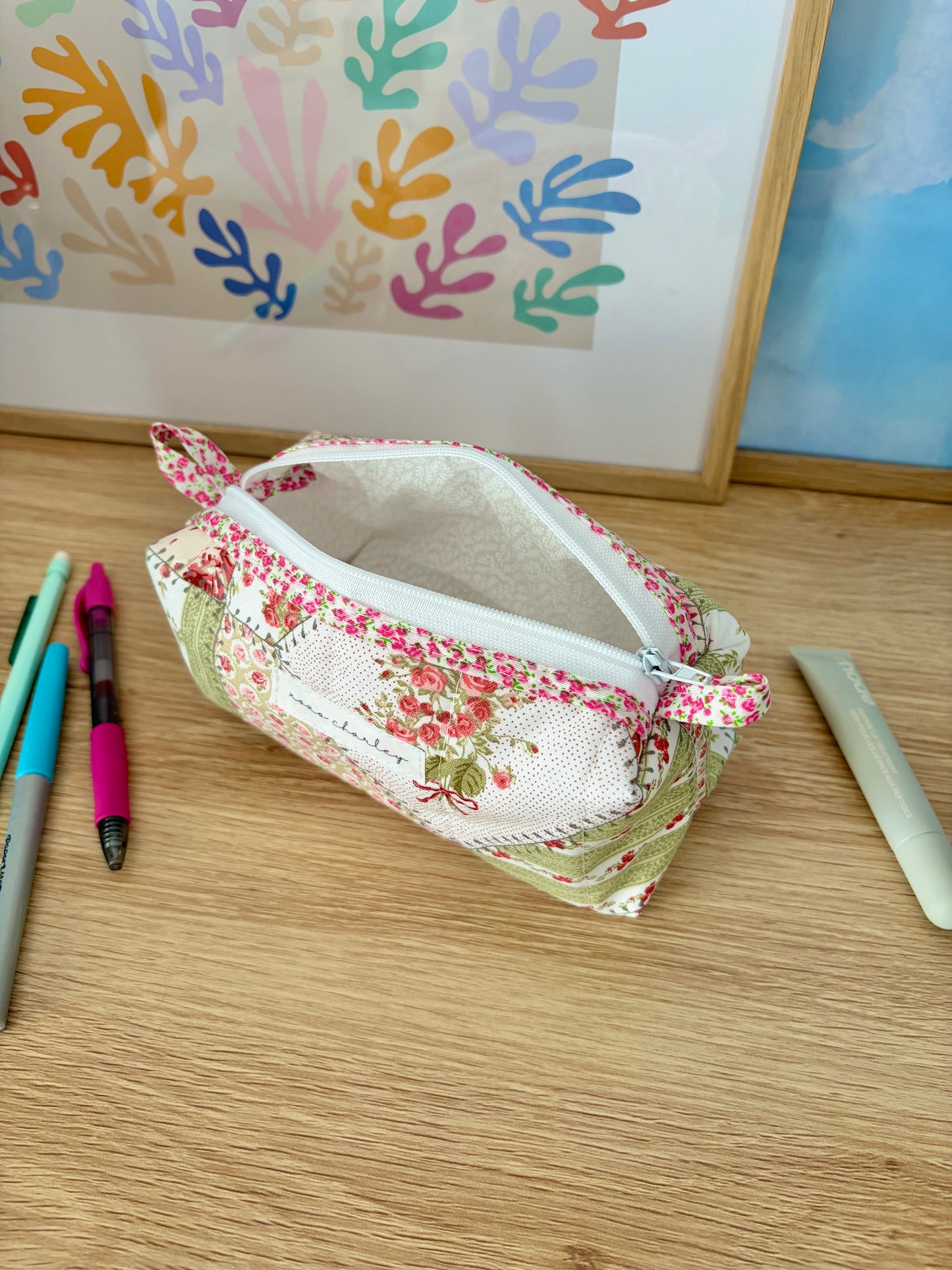 The Rosette Colorblock Bag - Pink Floral/White