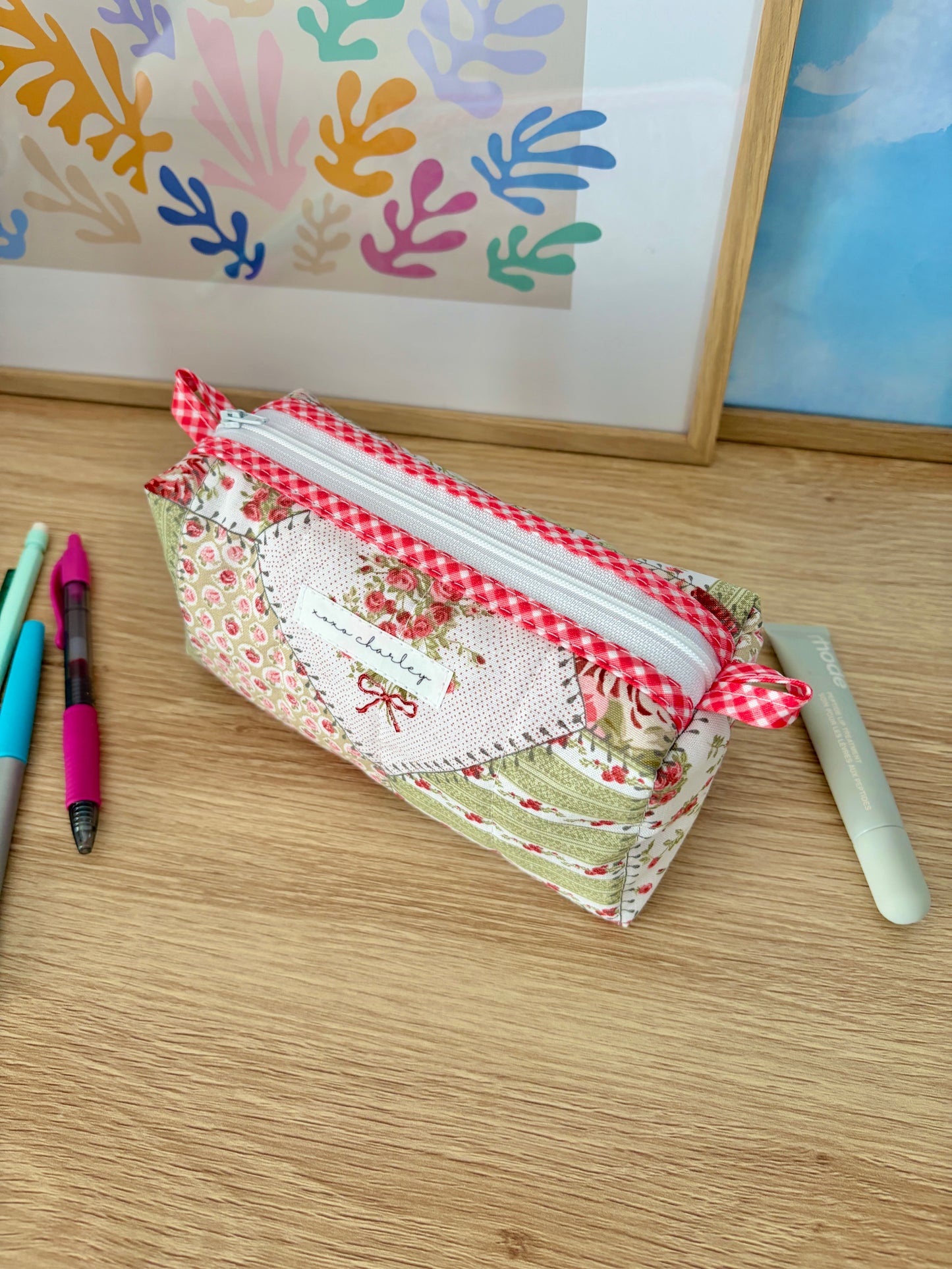The Rosette Colorblock Bag - Red/Red Gingham