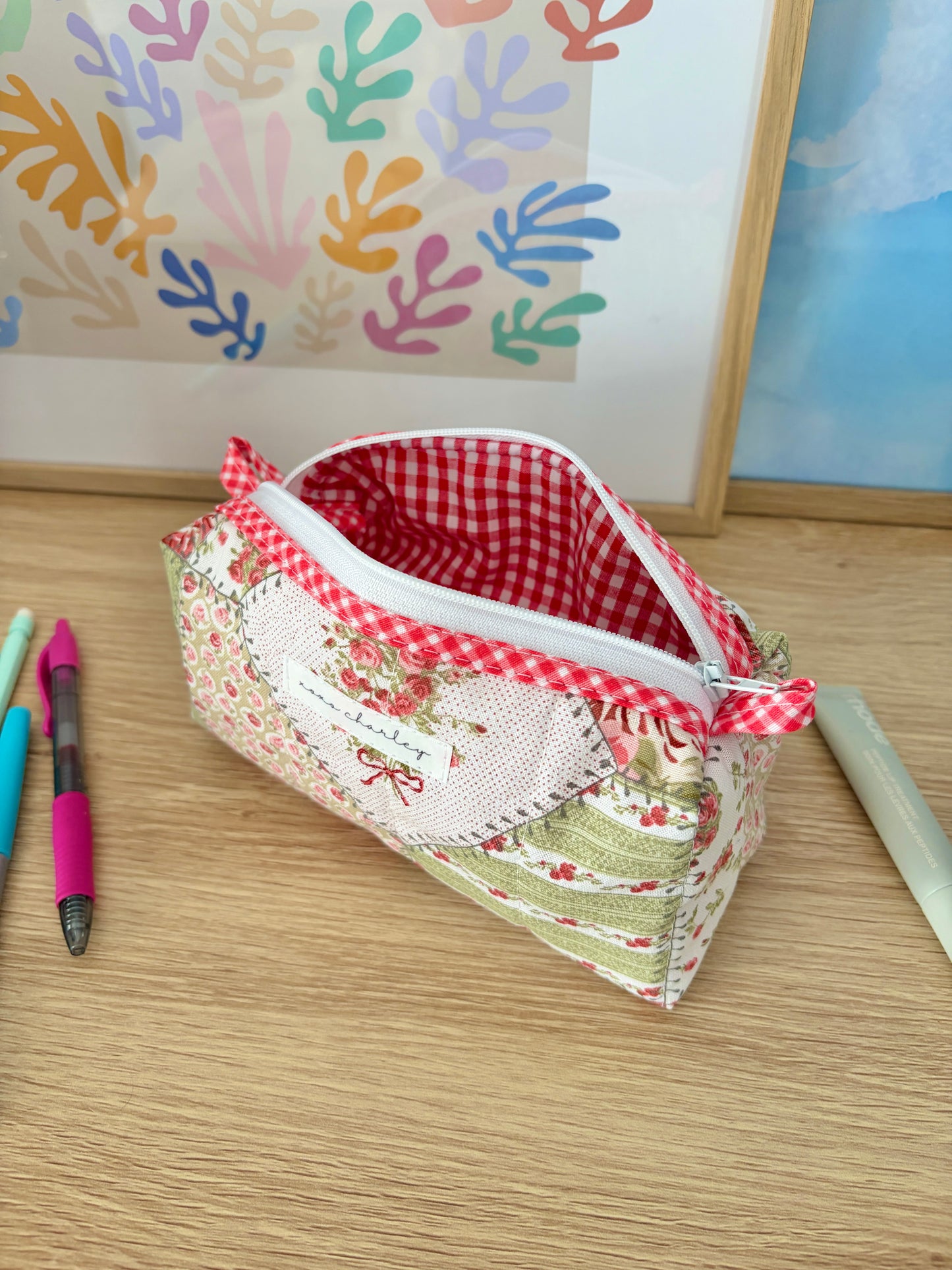 The Rosette Colorblock Bag - Red/Red Gingham