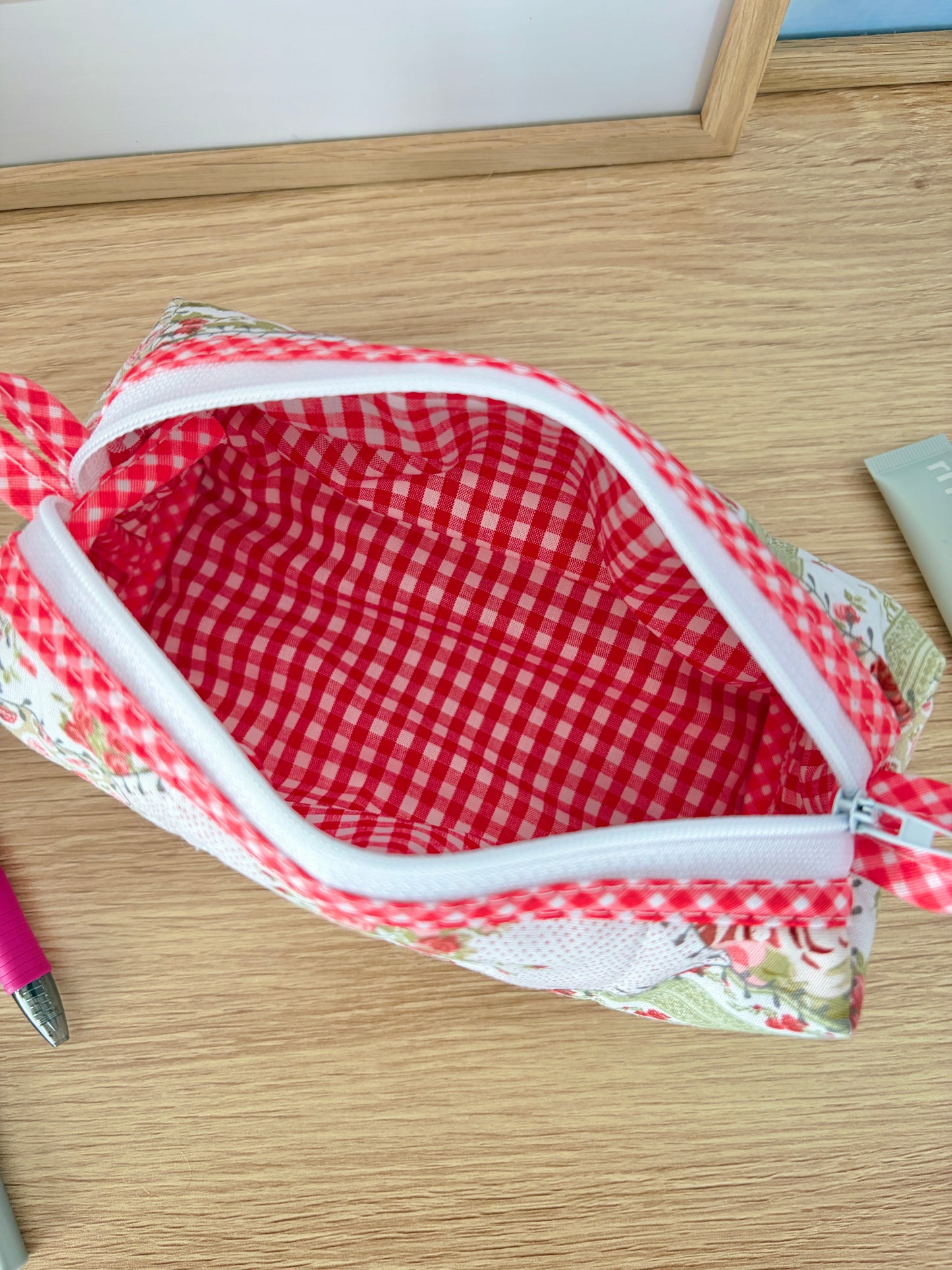 The Rosette Colorblock Bag - Red/Red Gingham