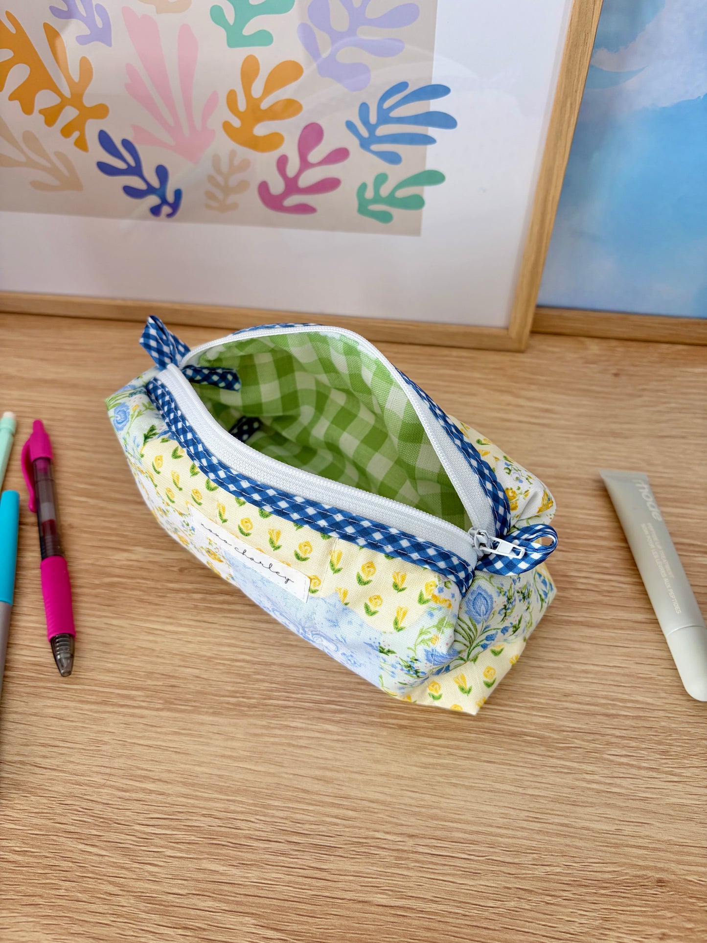 The Green Patchwork Colorblock Bag - Blue/Green Gingham