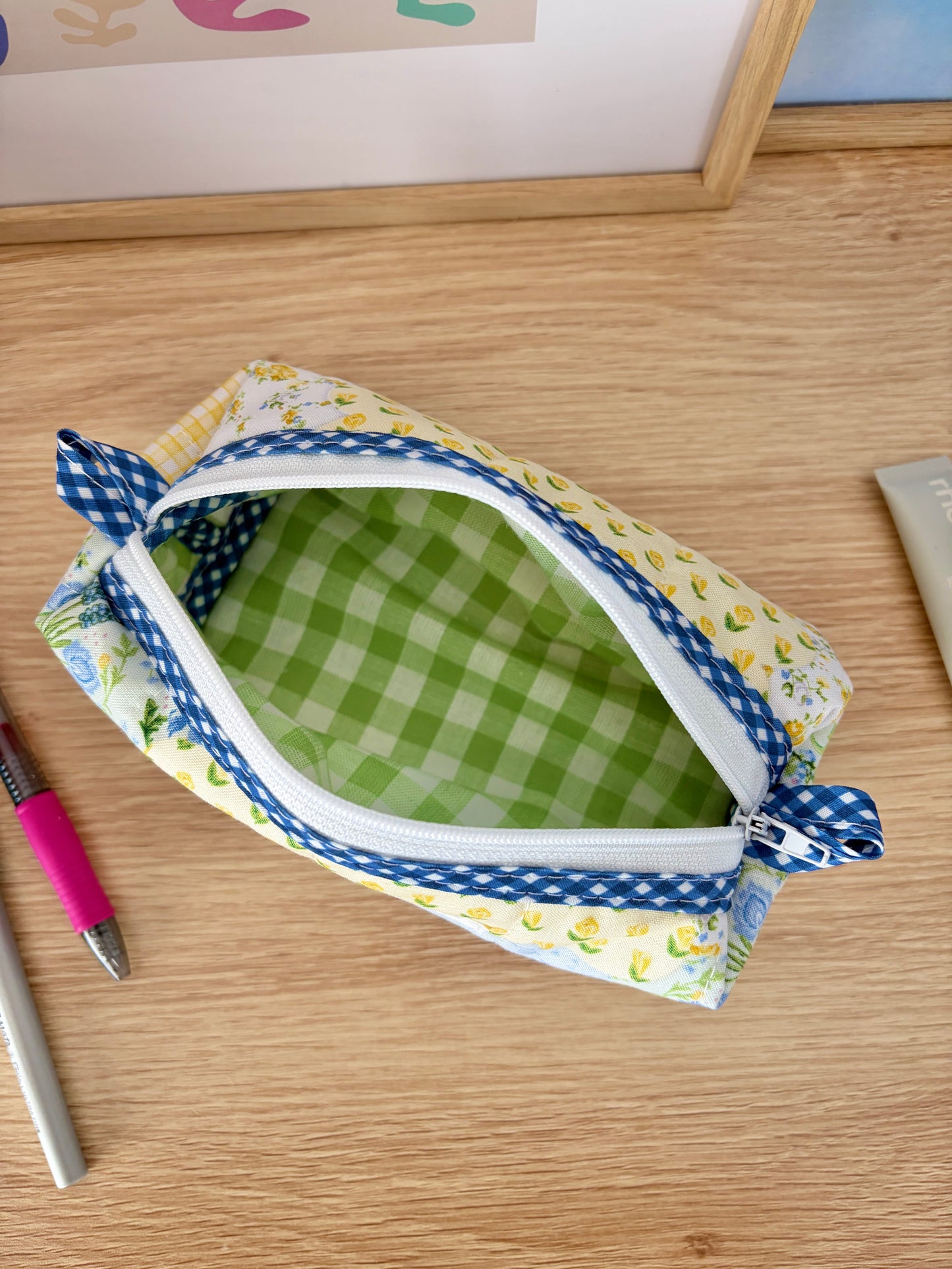 The Green Patchwork Colorblock Bag - Blue/Green Gingham