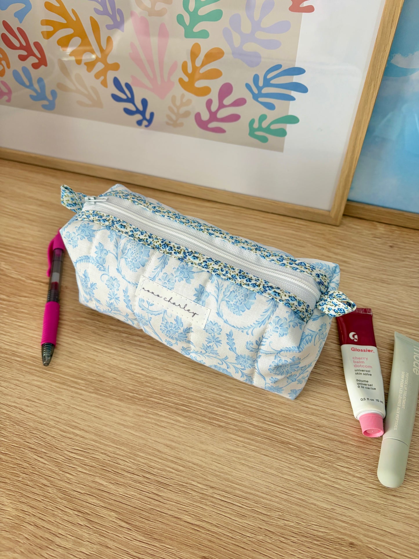 The Vintage Blue Colorblock Bag - Blue Floral/Blue Gingham