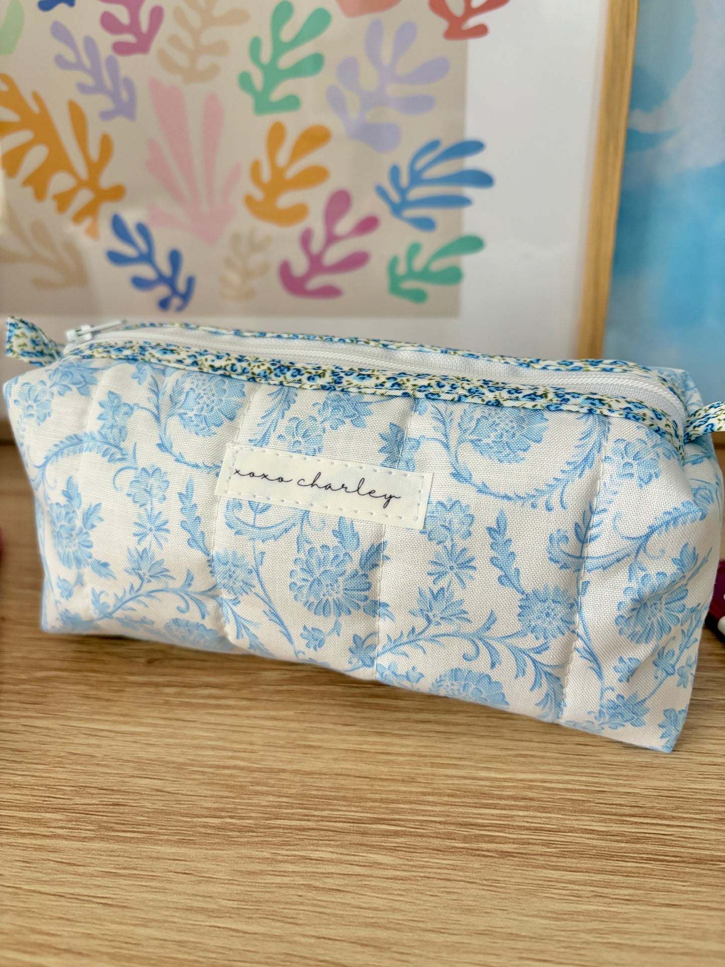 The Vintage Blue Colorblock Bag - Blue Floral/Blue Gingham