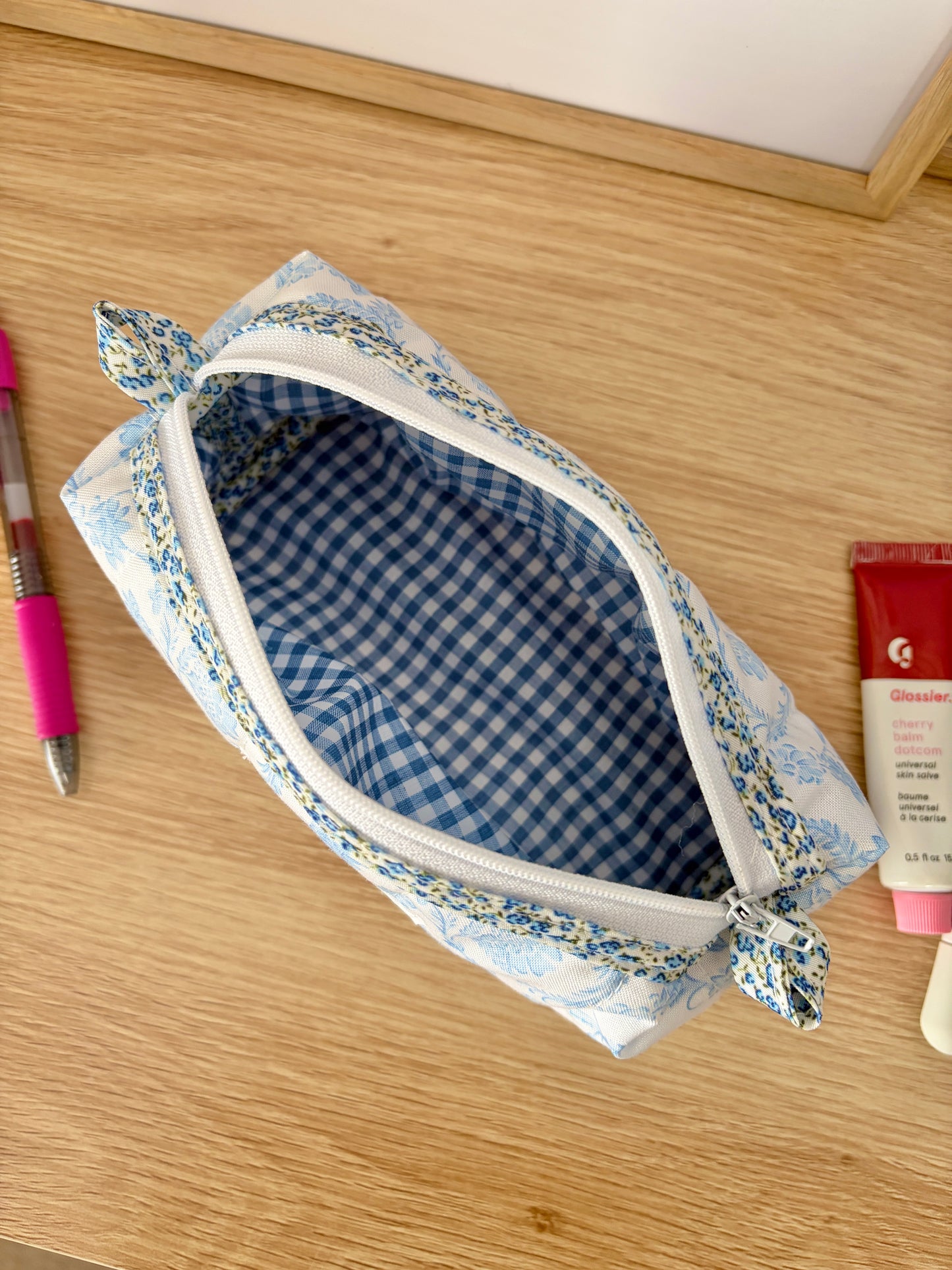 The Vintage Blue Colorblock Bag - Blue Floral/Blue Gingham