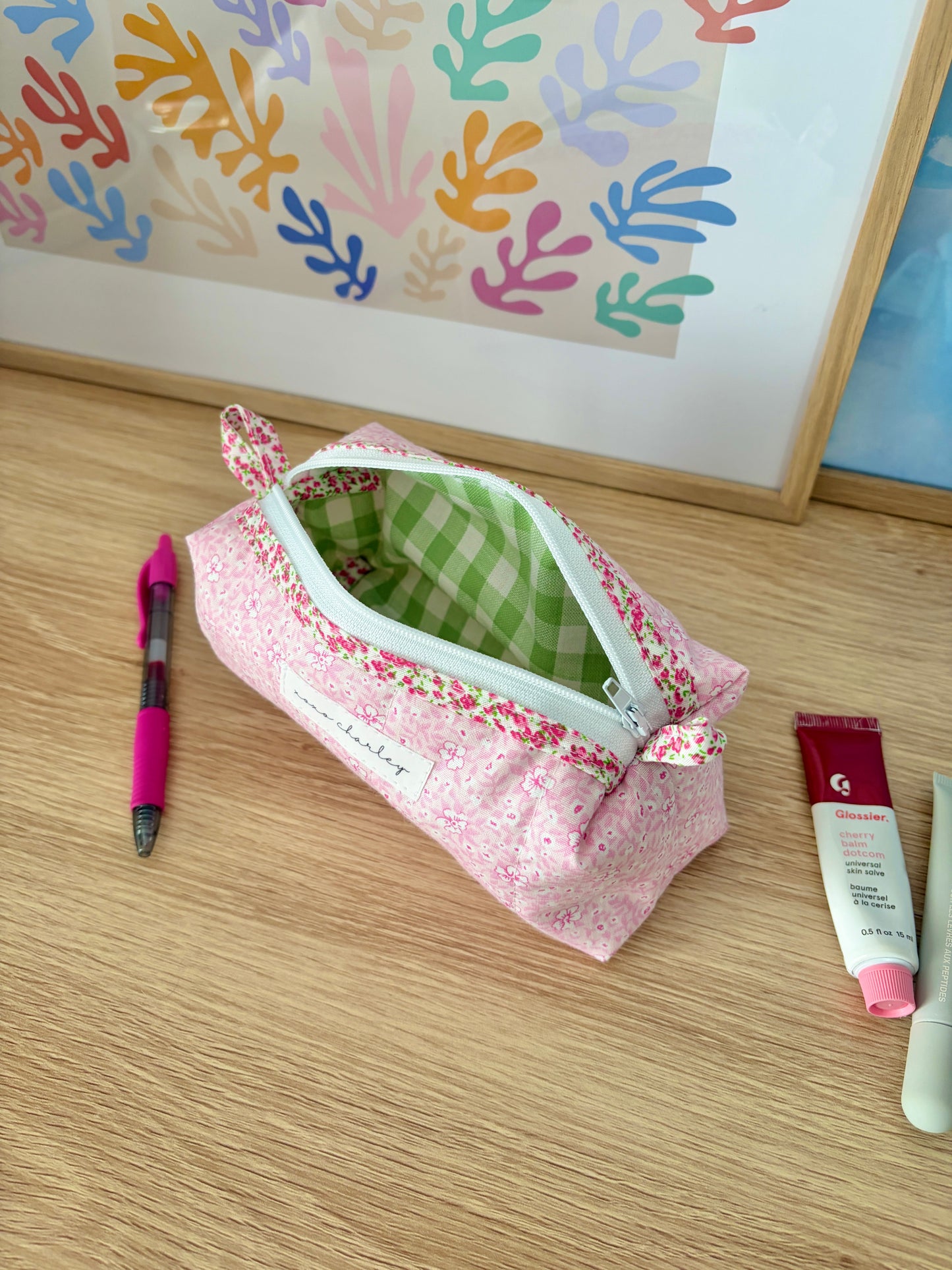 The Pink Hawaiian Colorblock Bag - Pink Floral/Green Gingham