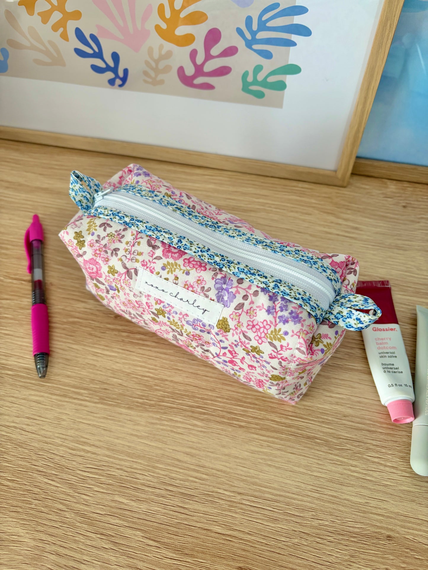 The Ditsy Picnic Pink Colorblock Bag - Blue Floral/Purple Gingham