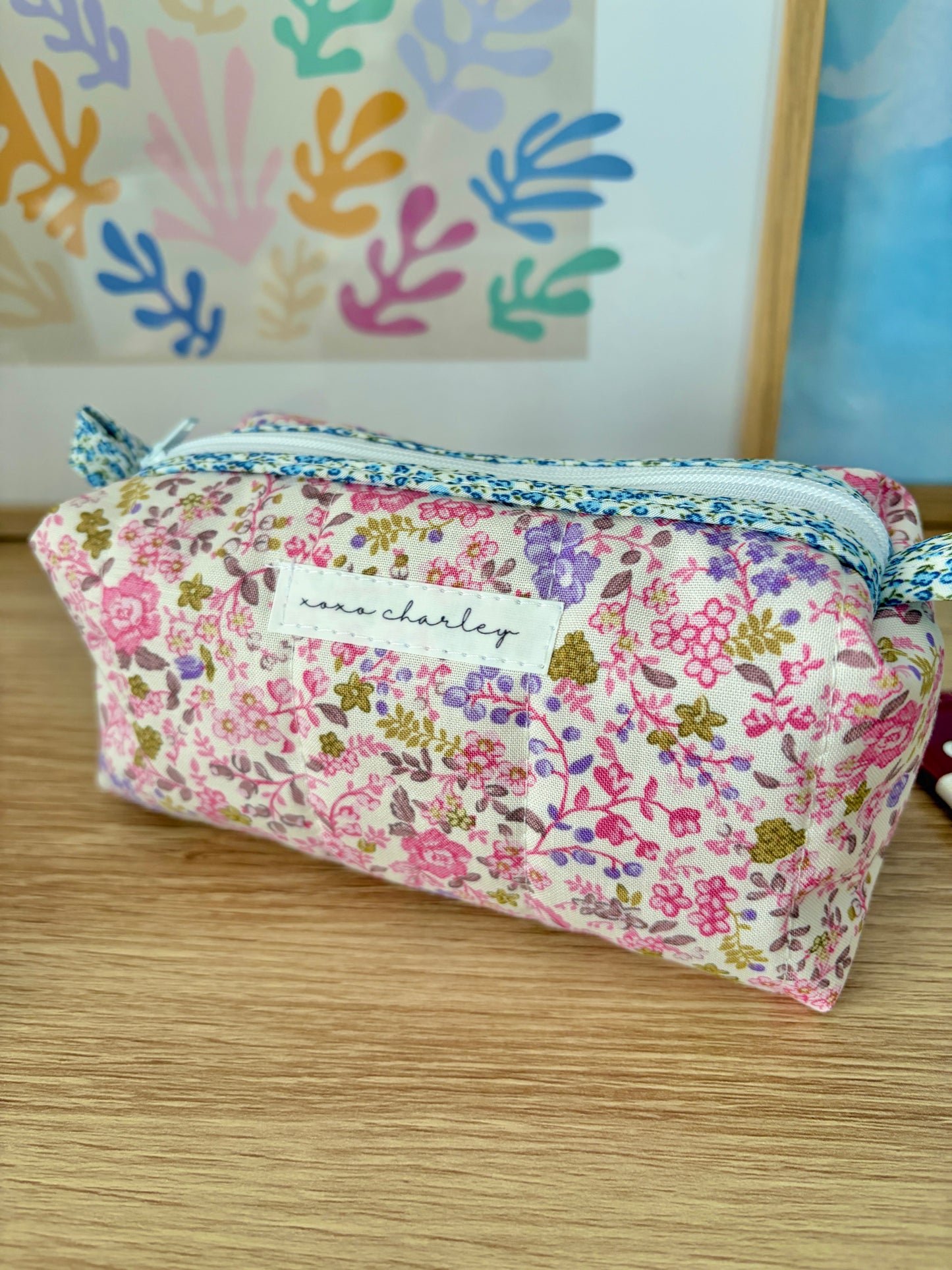 The Ditsy Picnic Pink Colorblock Bag - Blue Floral/Purple Gingham