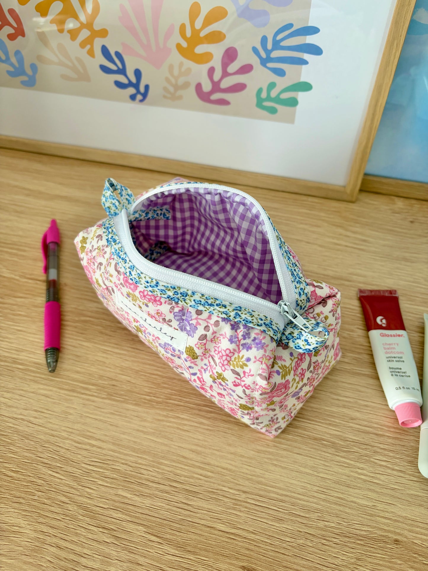 The Ditsy Picnic Pink Colorblock Bag - Blue Floral/Purple Gingham